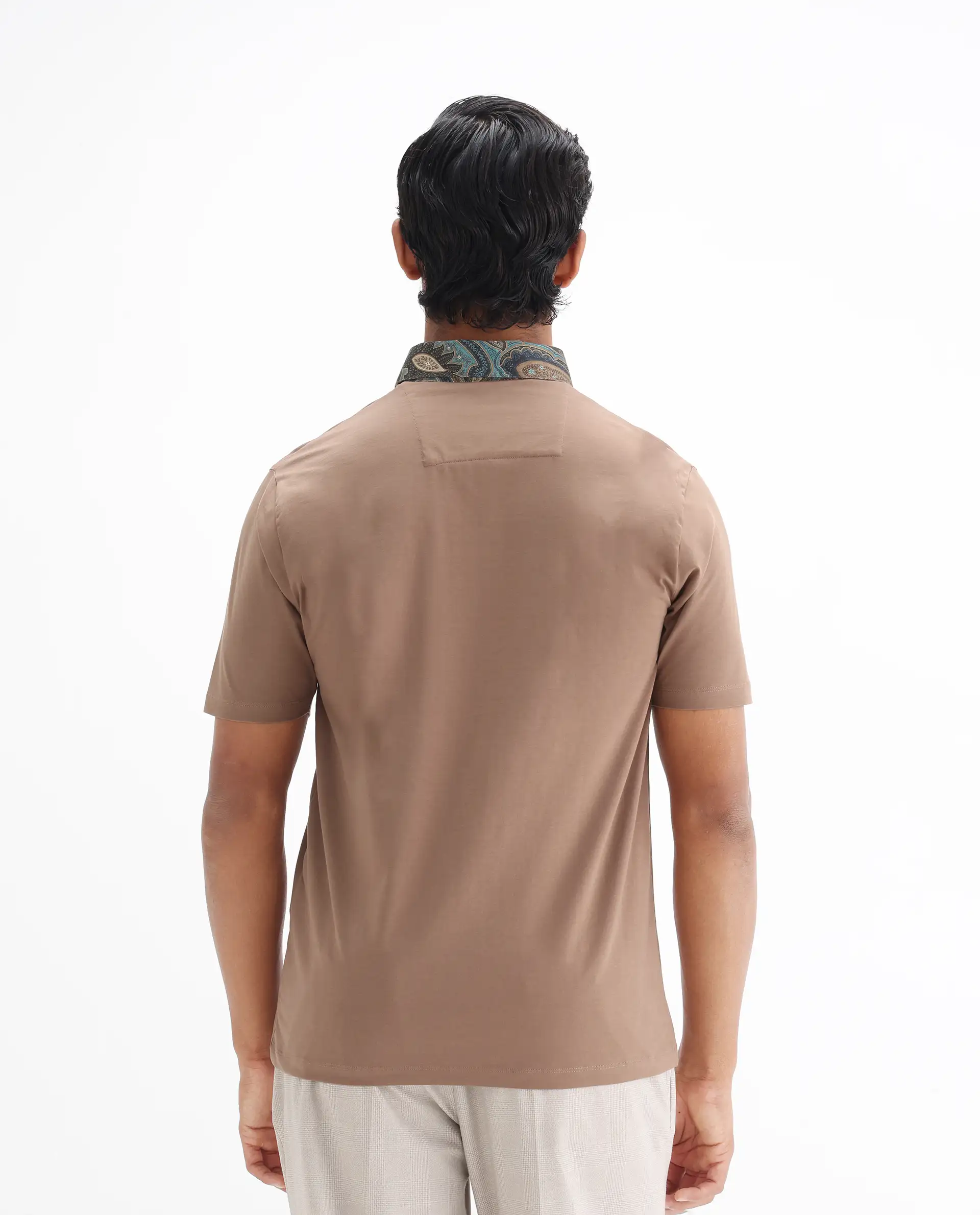 Rare Rabbit Men's Ringer-25 Dusky Beige Cotton Blend Plain Regular Fit Half Sleeve Polo - Image 8