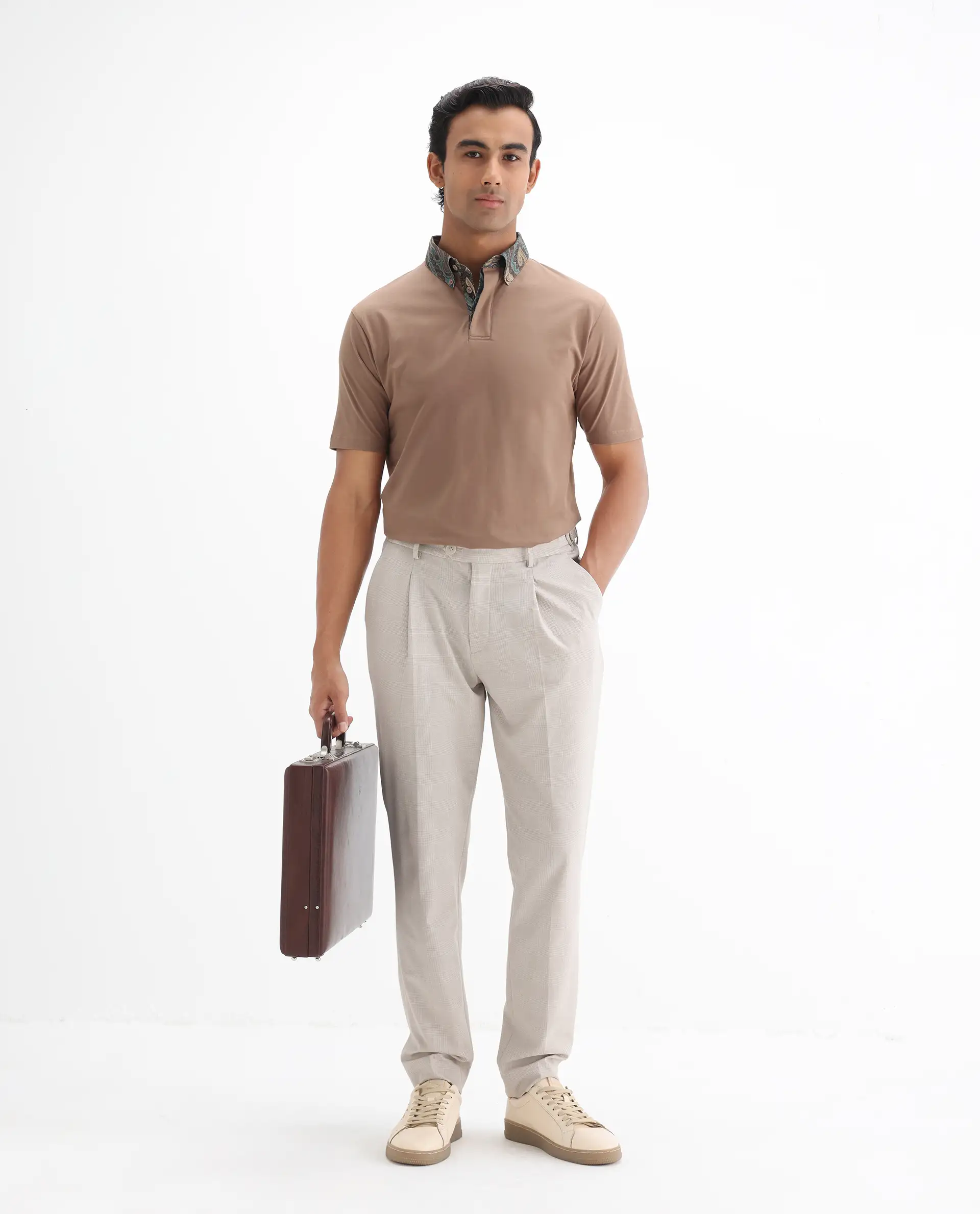 Rare Rabbit Men's Ringer-25 Dusky Beige Cotton Blend Plain Regular Fit Half Sleeve Polo - Image 9