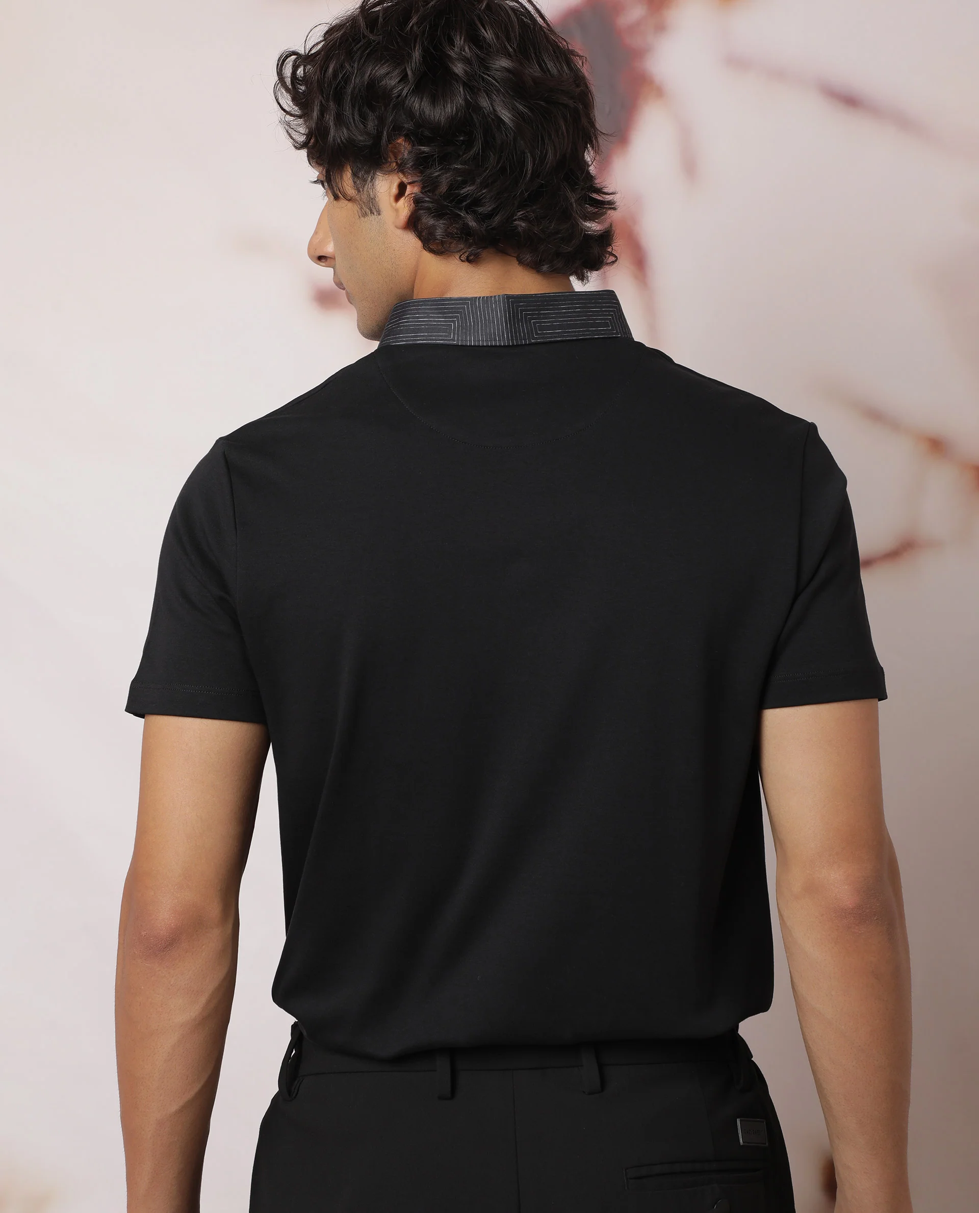 Rare Rabbit Men's Ringers Black Cotton Printed Regular Fit Half Sleeve Polo - Image 10