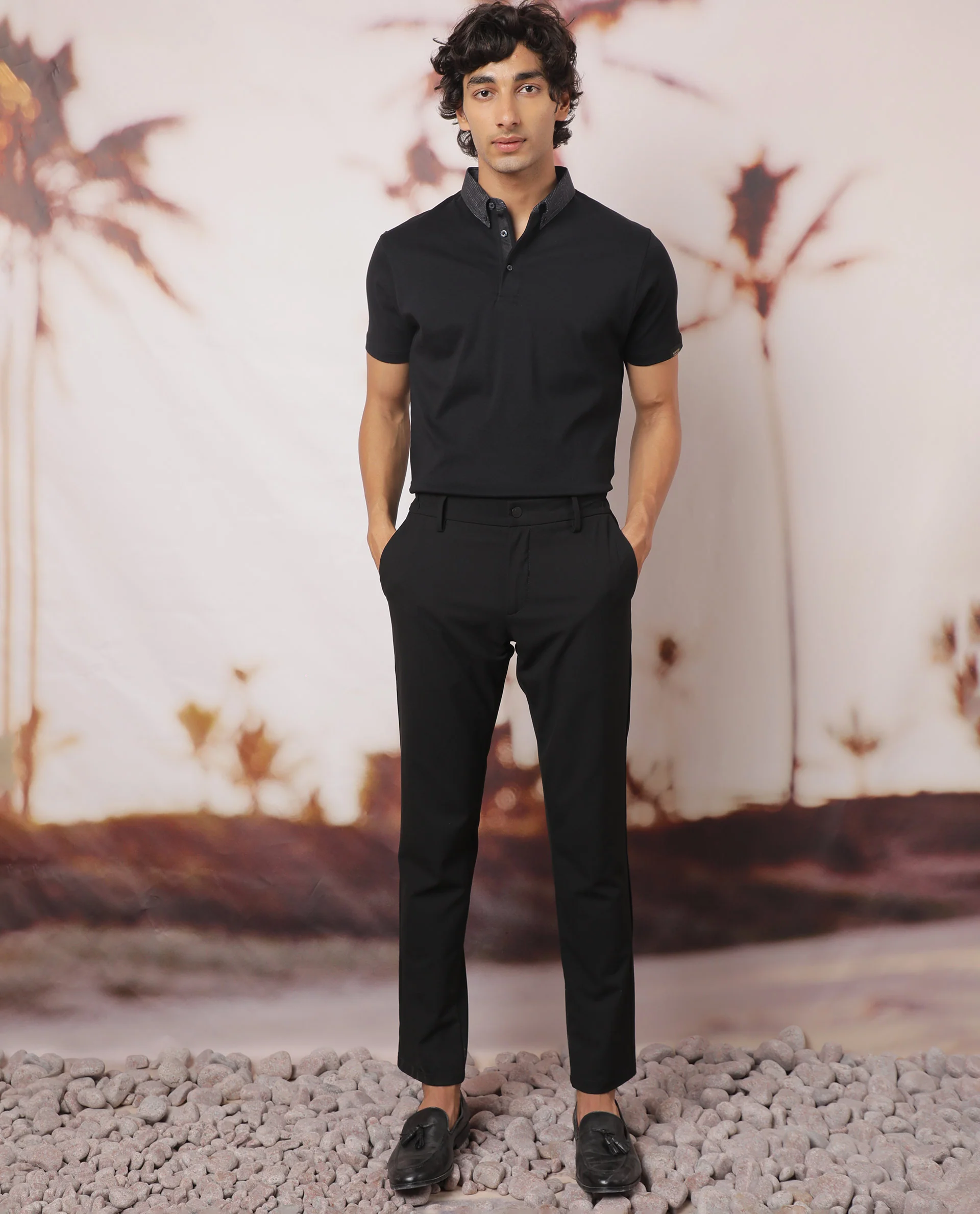 Rare Rabbit Men's Ringers Black Cotton Printed Regular Fit Half Sleeve Polo - Image 12