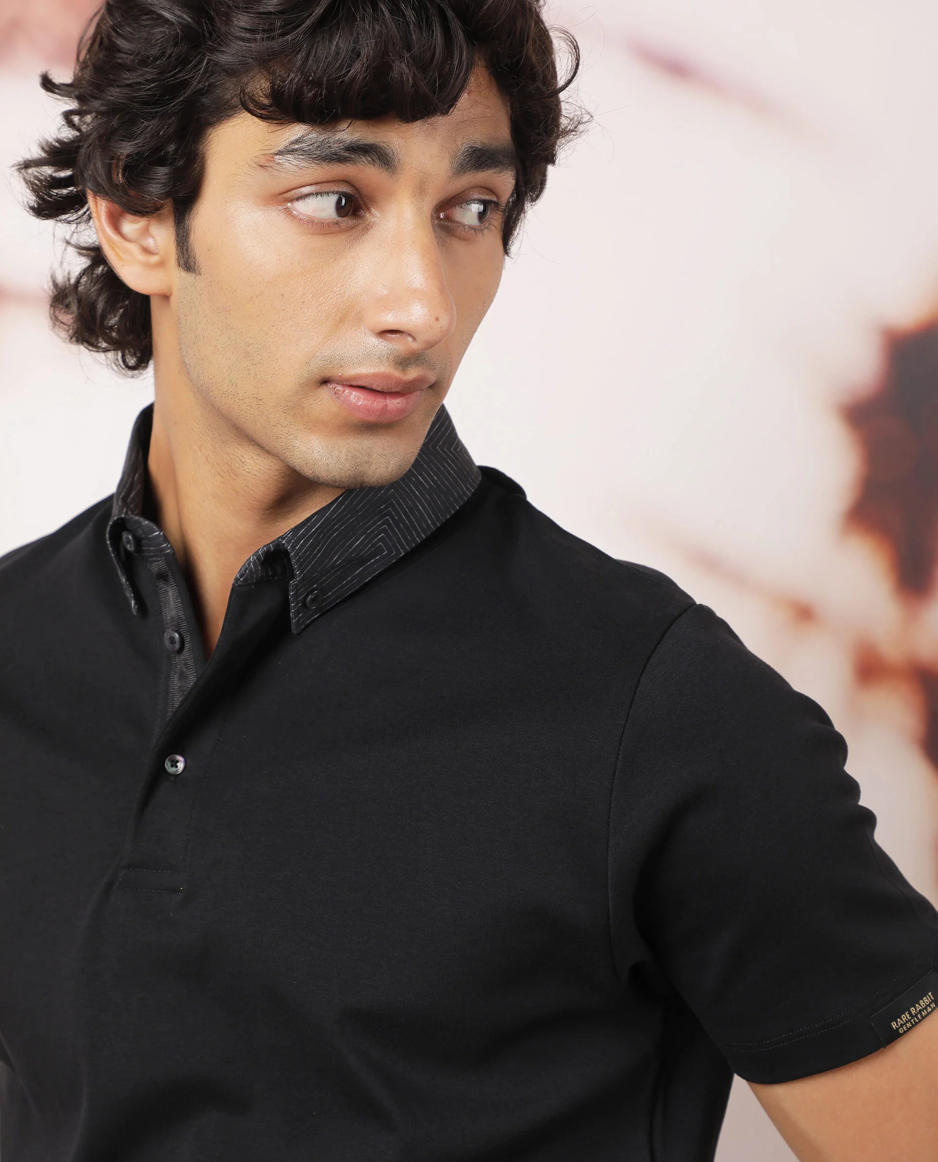 Rare Rabbit Men's Ringers Black Cotton Printed Regular Fit Half Sleeve Polo - Image 2