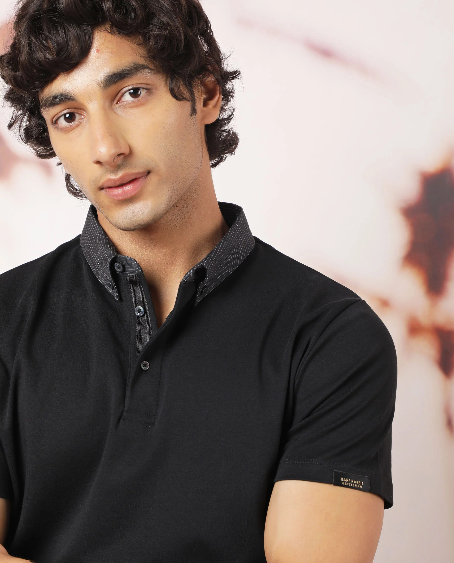 Rare Rabbit Men's Ringers Black Cotton Printed Regular Fit Half Sleeve Polo - Image 5