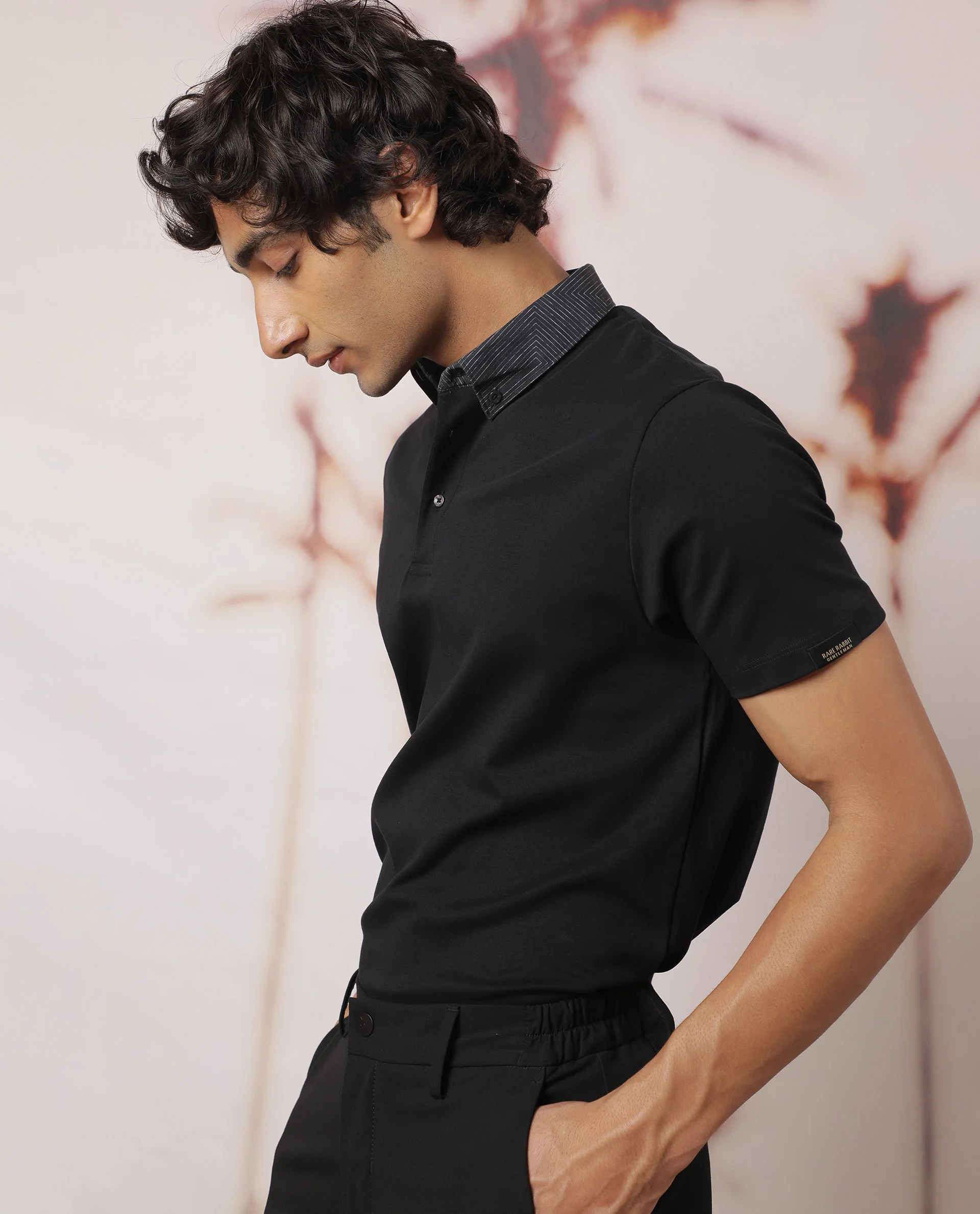 Rare Rabbit Men's Ringers Black Cotton Printed Regular Fit Half Sleeve Polo - Image 7