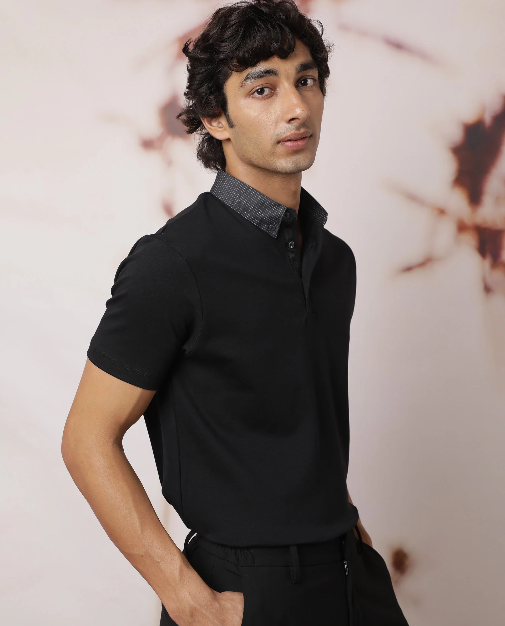 Rare Rabbit Men's Ringers Black Cotton Printed Regular Fit Half Sleeve Polo - Image 9