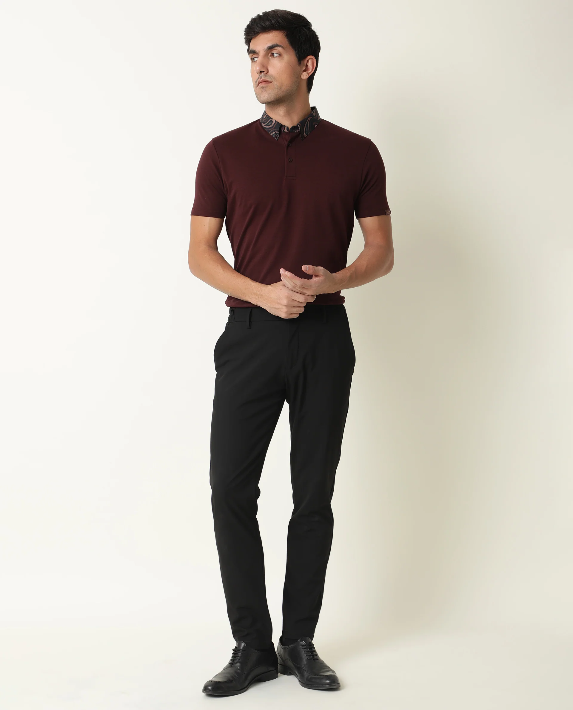Rare Rabbit Men's Ringers Maroon Cotton Printed Regular Fit Half Sleeve Polo - Image 3