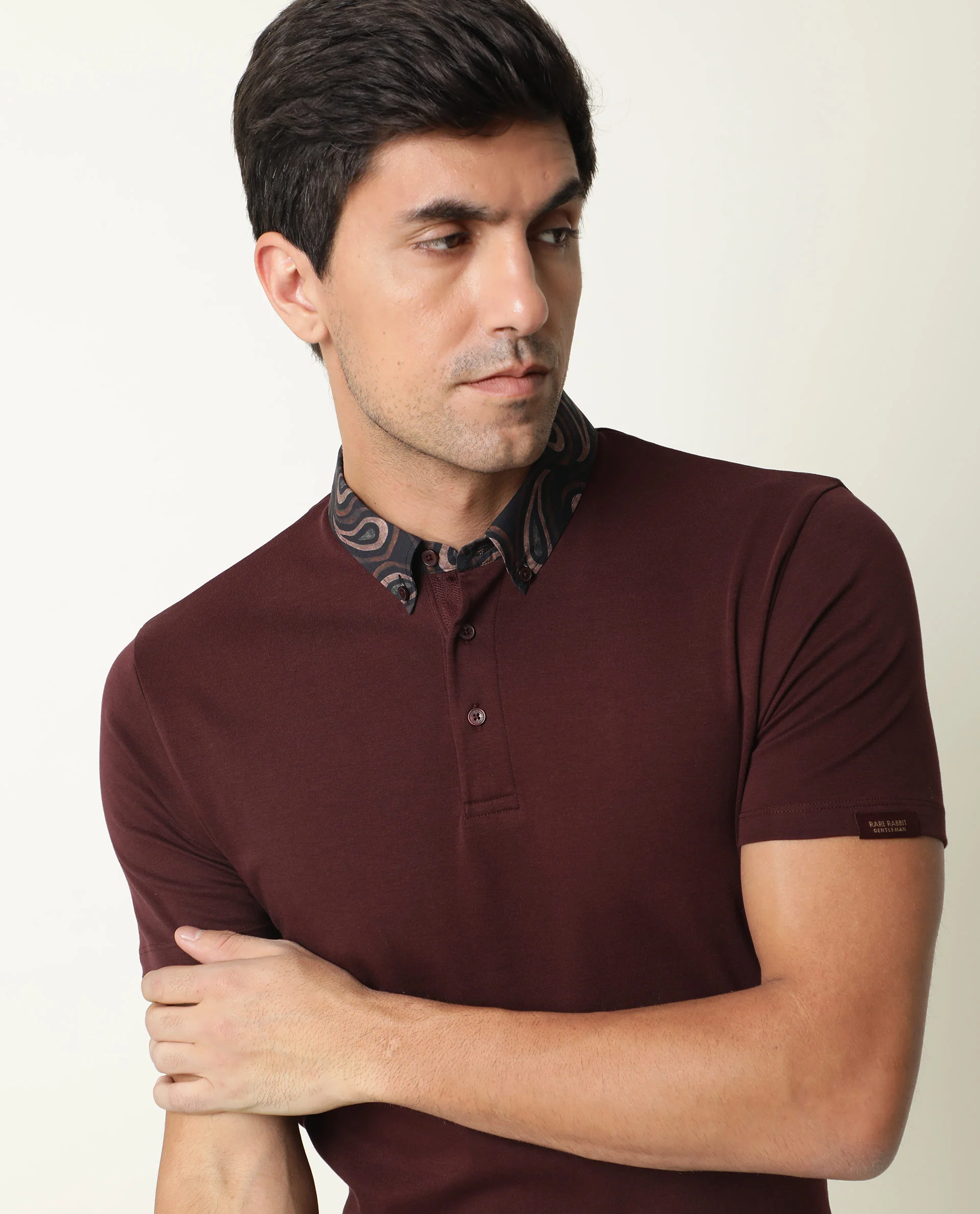 Rare Rabbit Men's Ringers Maroon Cotton Printed Regular Fit Half Sleeve Polo - Image 6