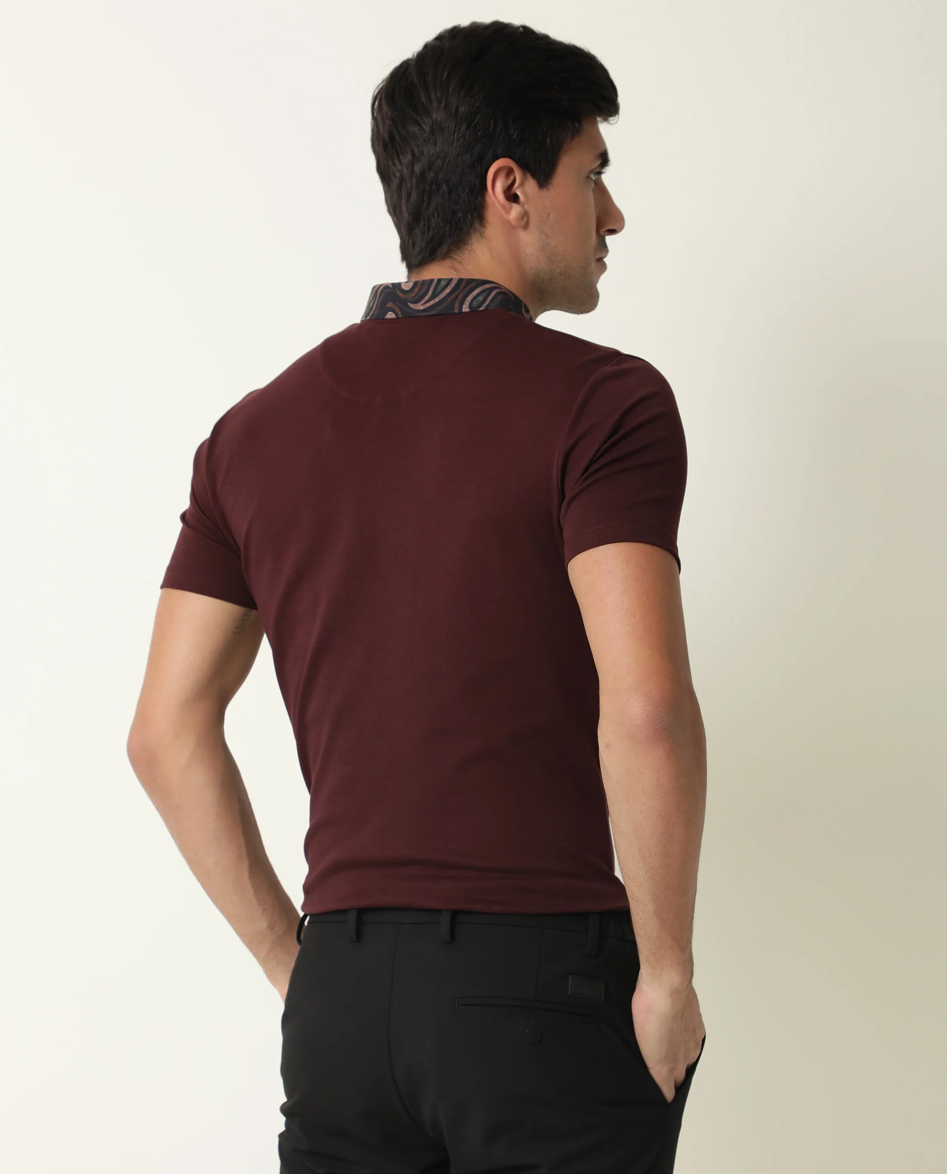 Rare Rabbit Men's Ringers Maroon Cotton Printed Regular Fit Half Sleeve Polo - Image 7