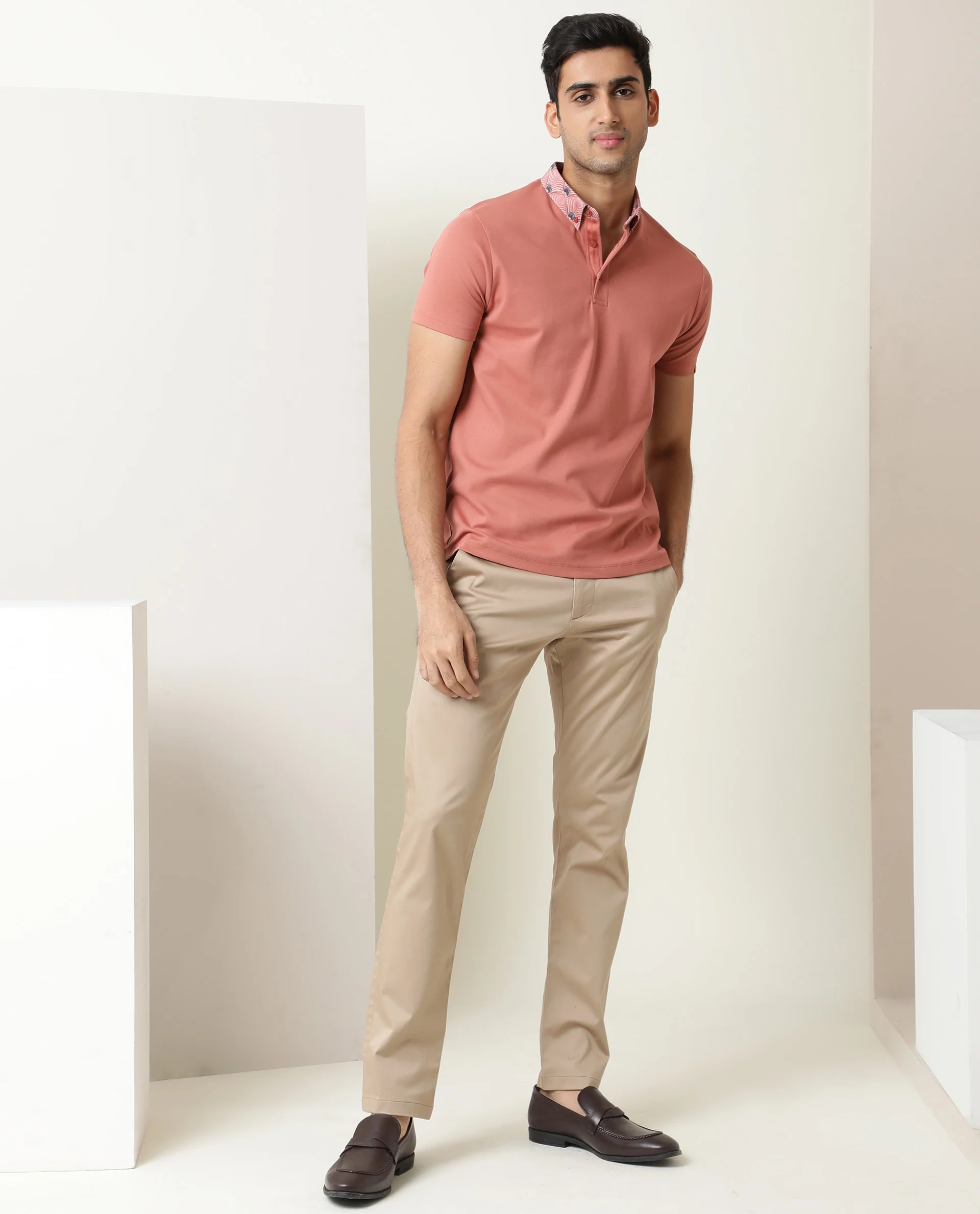Rare Rabbit Men's Ringers Peach Cotton Printed Regular Fit Half Sleeve Polo - Image 7