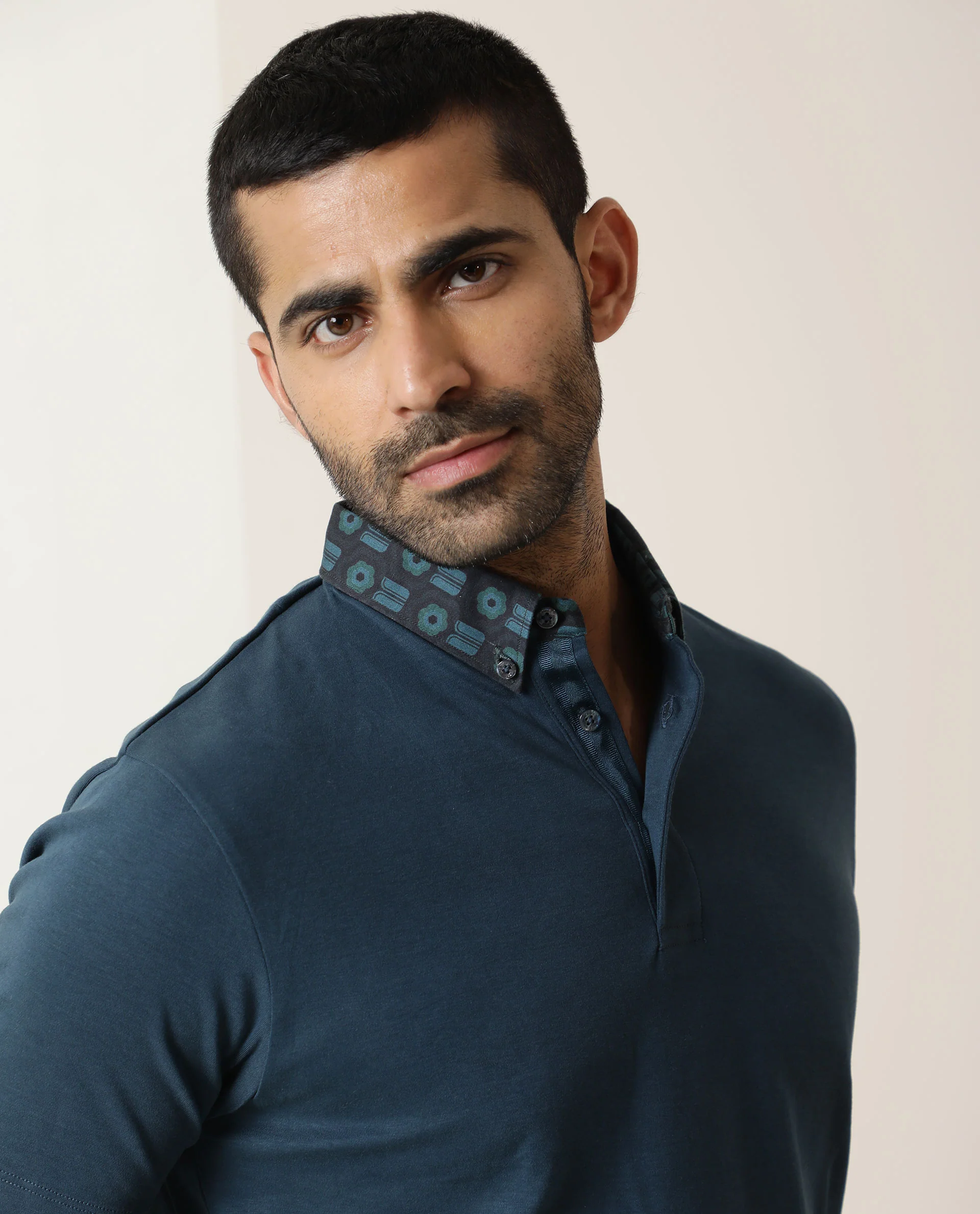 Rare Rabbit Men's Ringers Petrol Cotton Printed Regular Fit Half Sleeve Polo - Image 4
