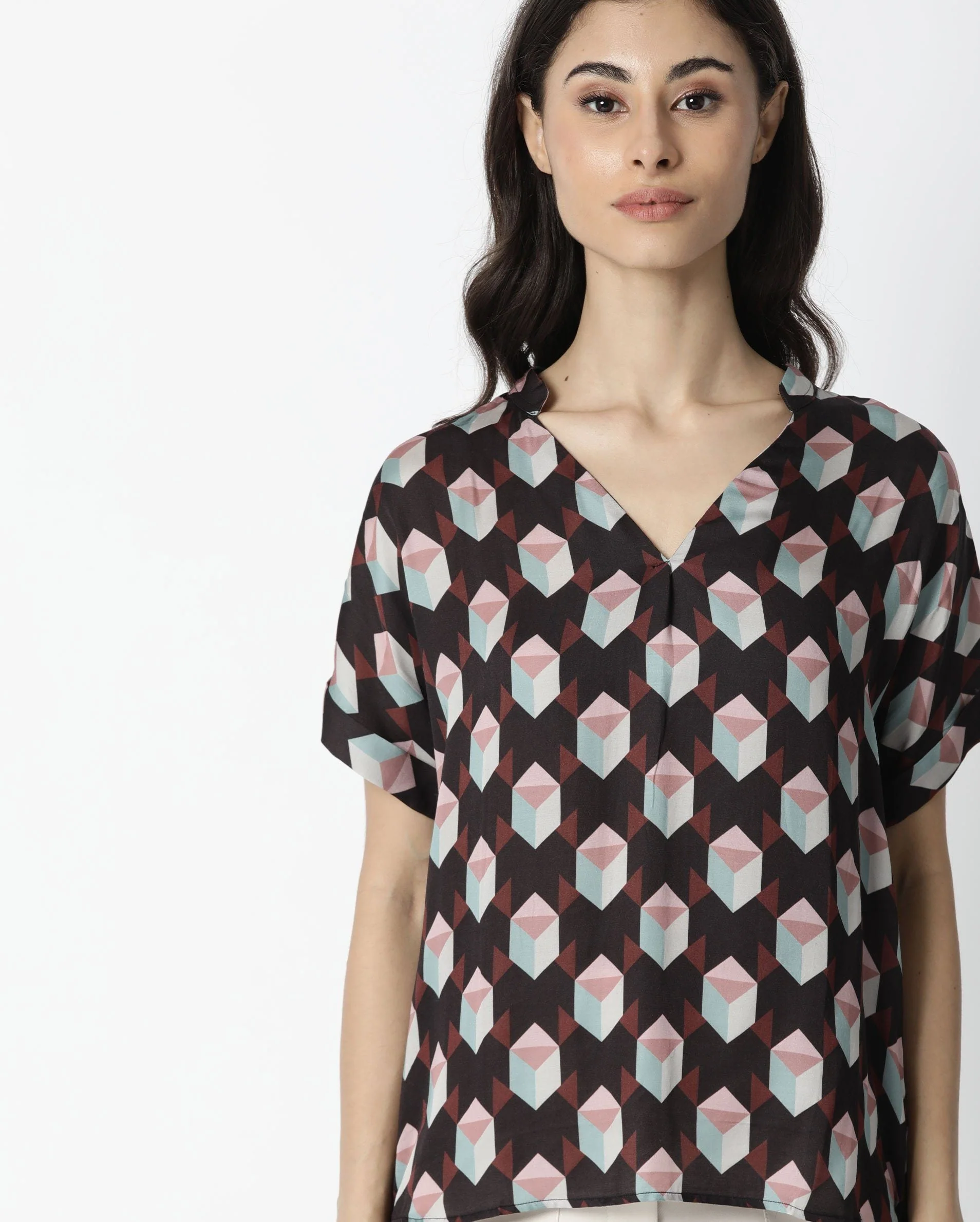 Rareism Women Ringo Brown Top Full Sleeves Printed