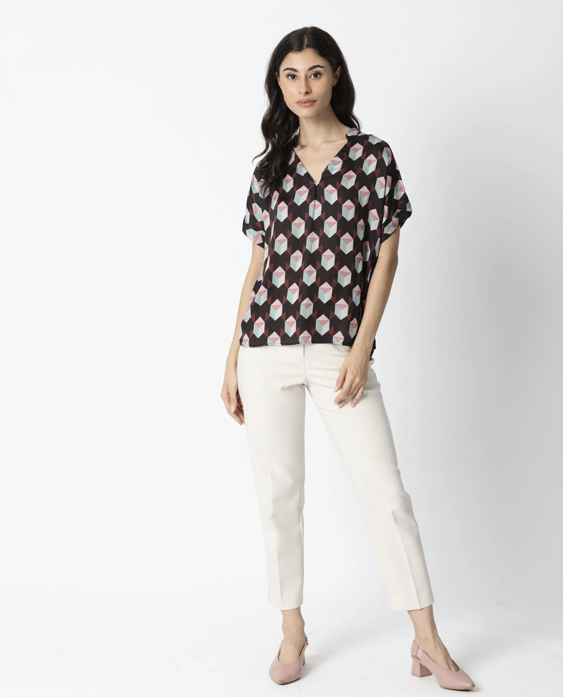 Rareism Women Ringo Brown Top Full Sleeves Printed - Image 3