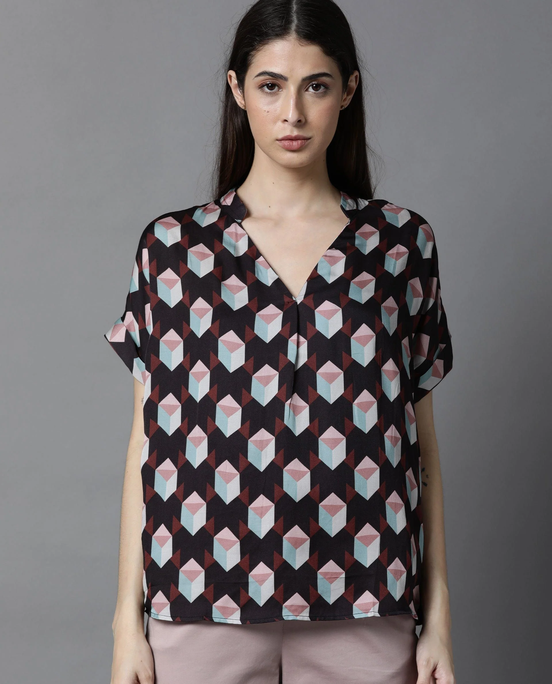 Rareism Women Ringo Brown Top Full Sleeves Printed - Image 4