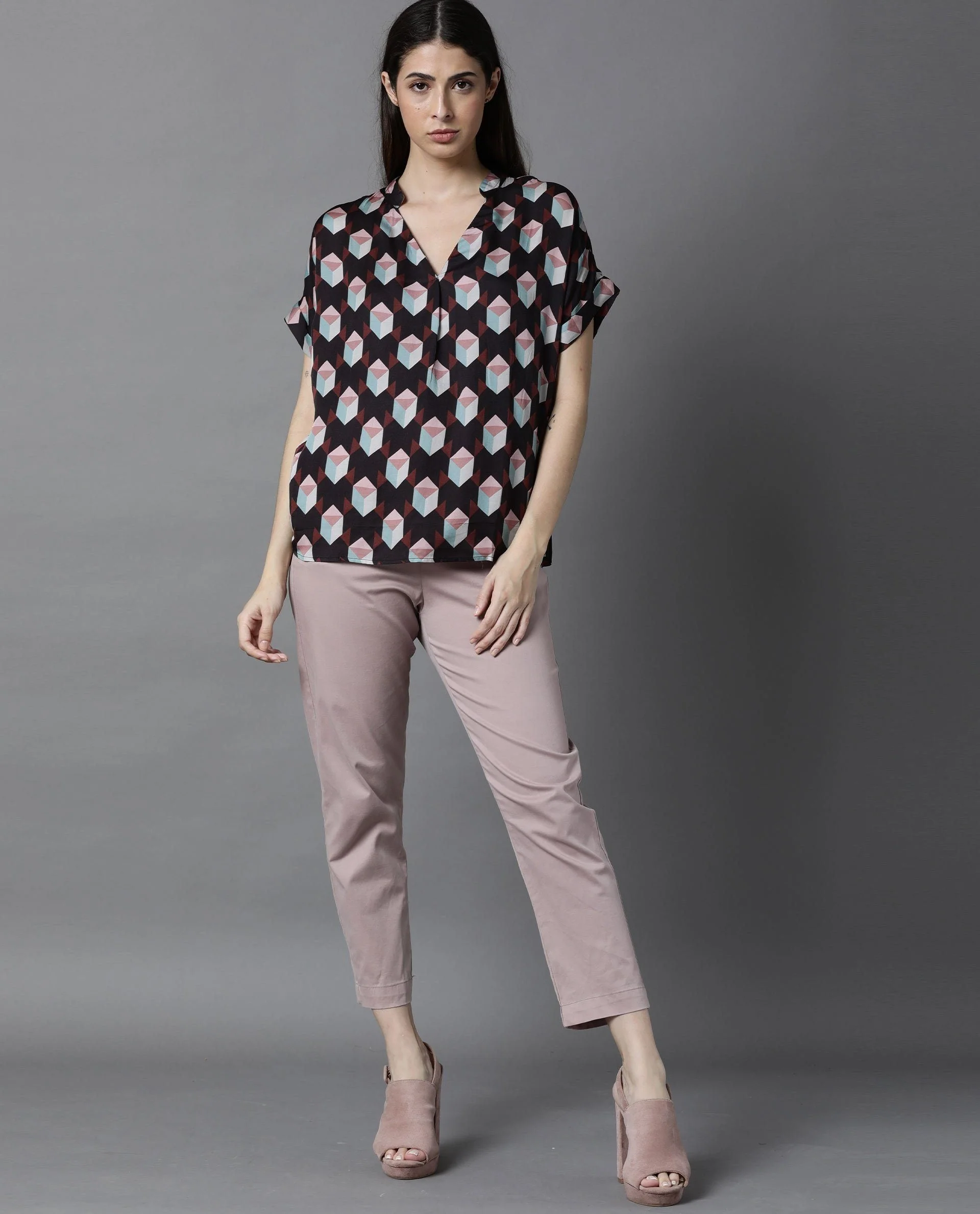 Rareism Women Ringo Brown Top Full Sleeves Printed - Image 5