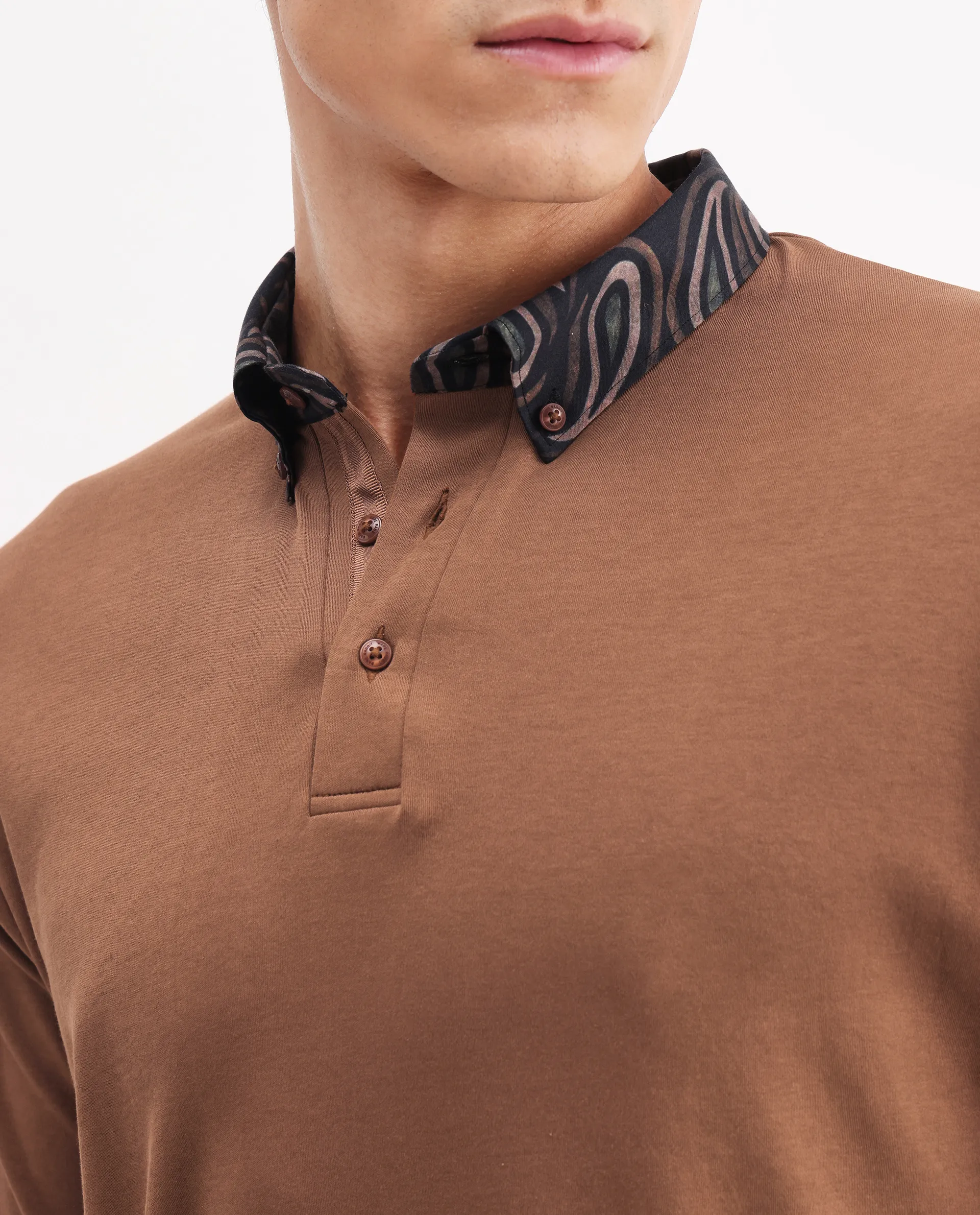 Rare Rabbit Men's Rings Dusky Brown Cotton Plain Regular Fit Half Sleeve Polo - Image 3