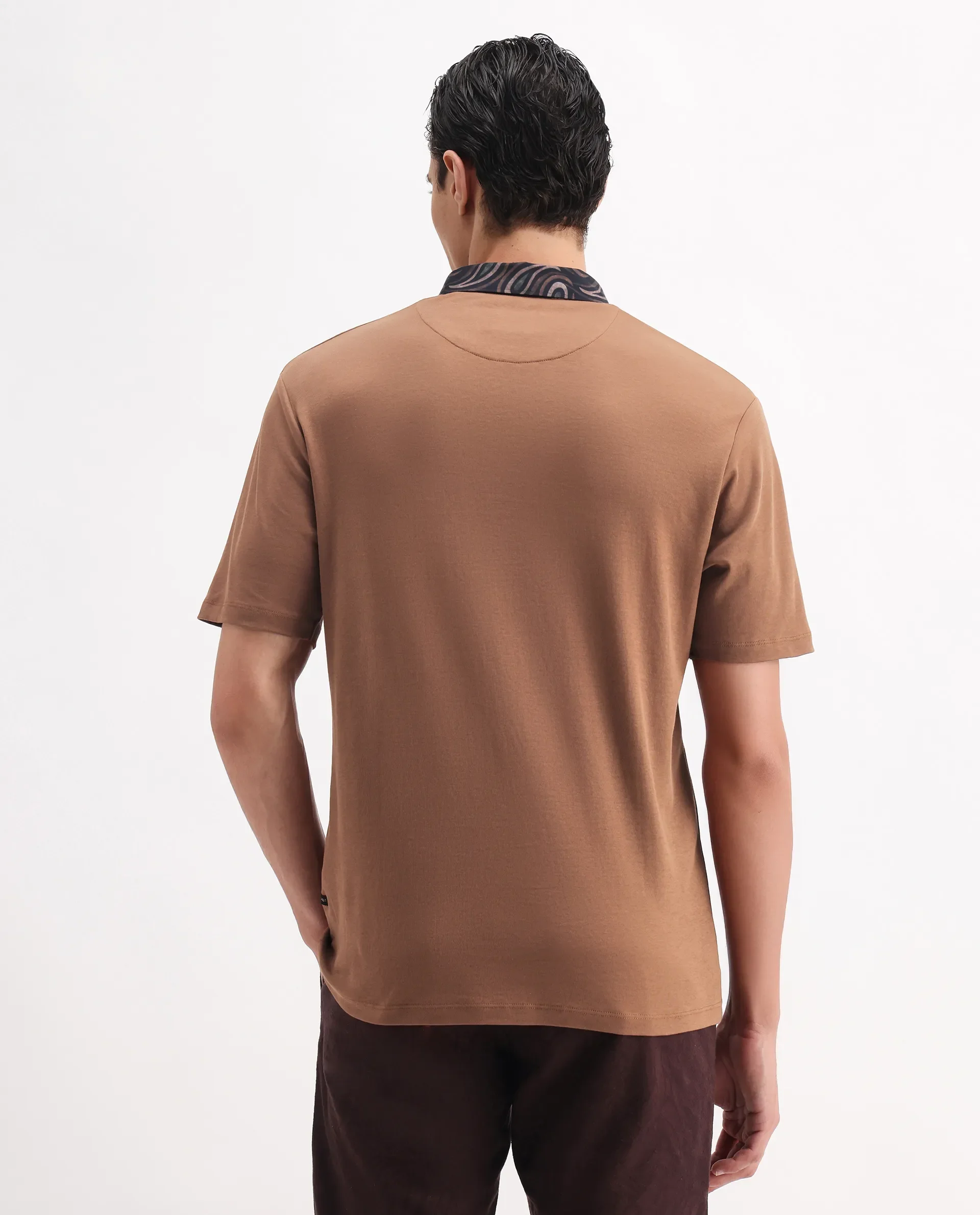 Rare Rabbit Men's Rings Dusky Brown Cotton Plain Regular Fit Half Sleeve Polo - Image 7