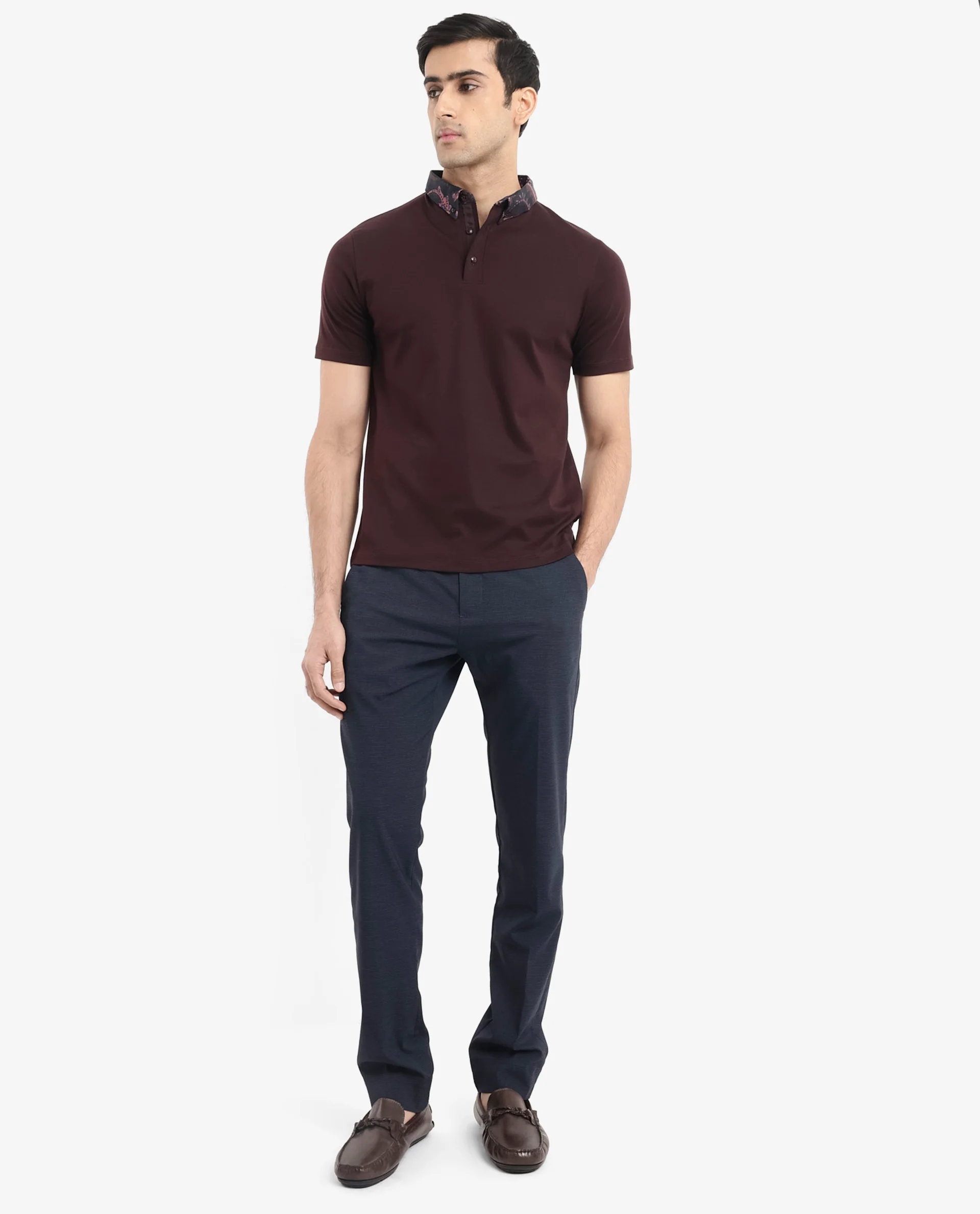 Rare Rabbit Men's Rings Maroon Cotton Plain Regular Fit Half Sleeve Polo - Image 3