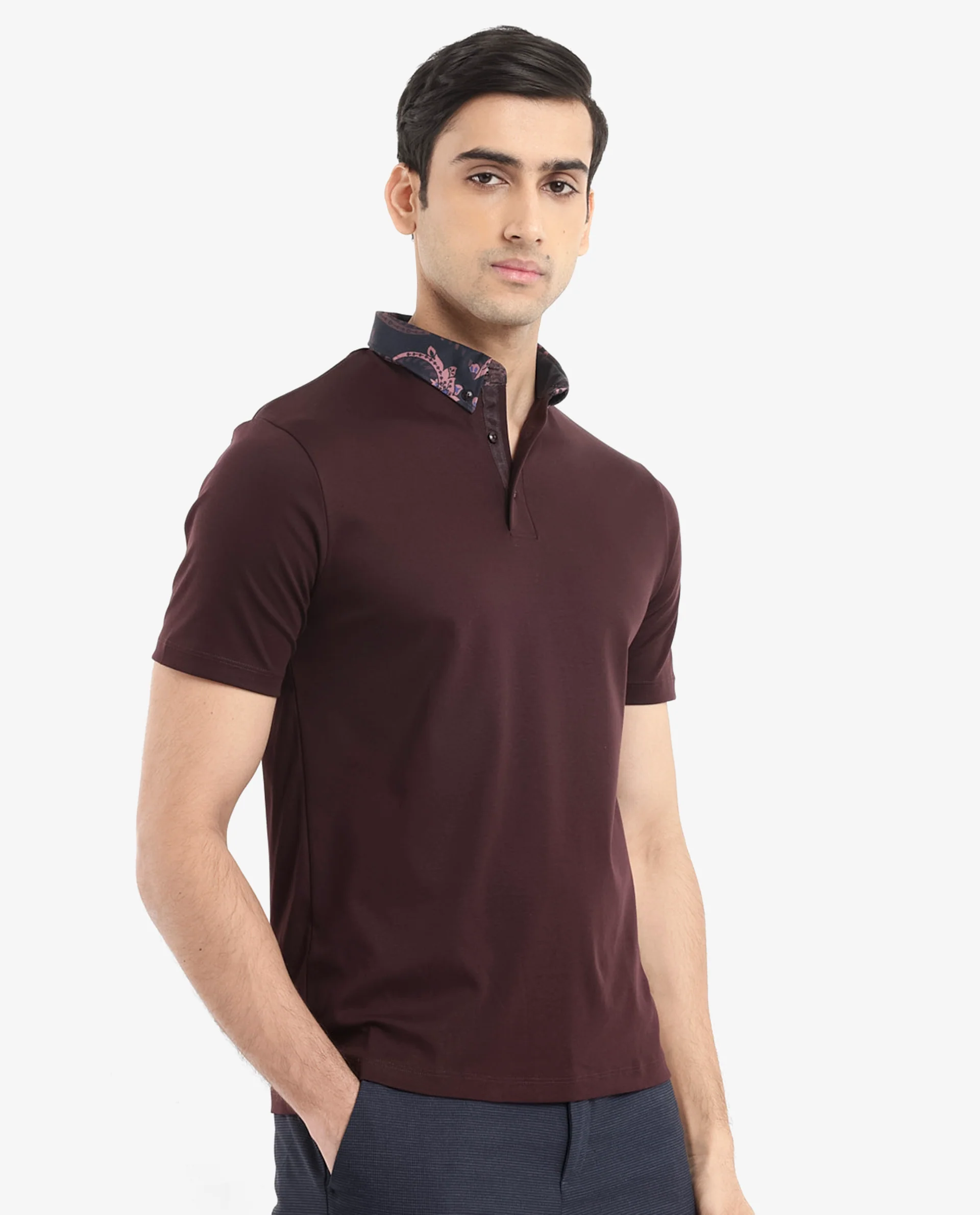 Rare Rabbit Men's Rings Maroon Cotton Plain Regular Fit Half Sleeve Polo - Image 6