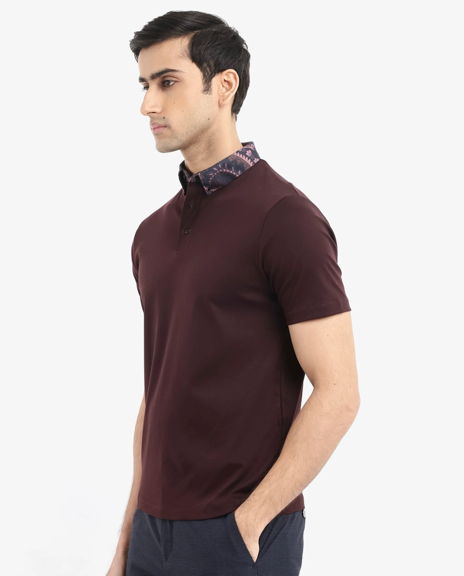 Rare Rabbit Men's Rings Maroon Cotton Plain Regular Fit Half Sleeve Polo - Image 8