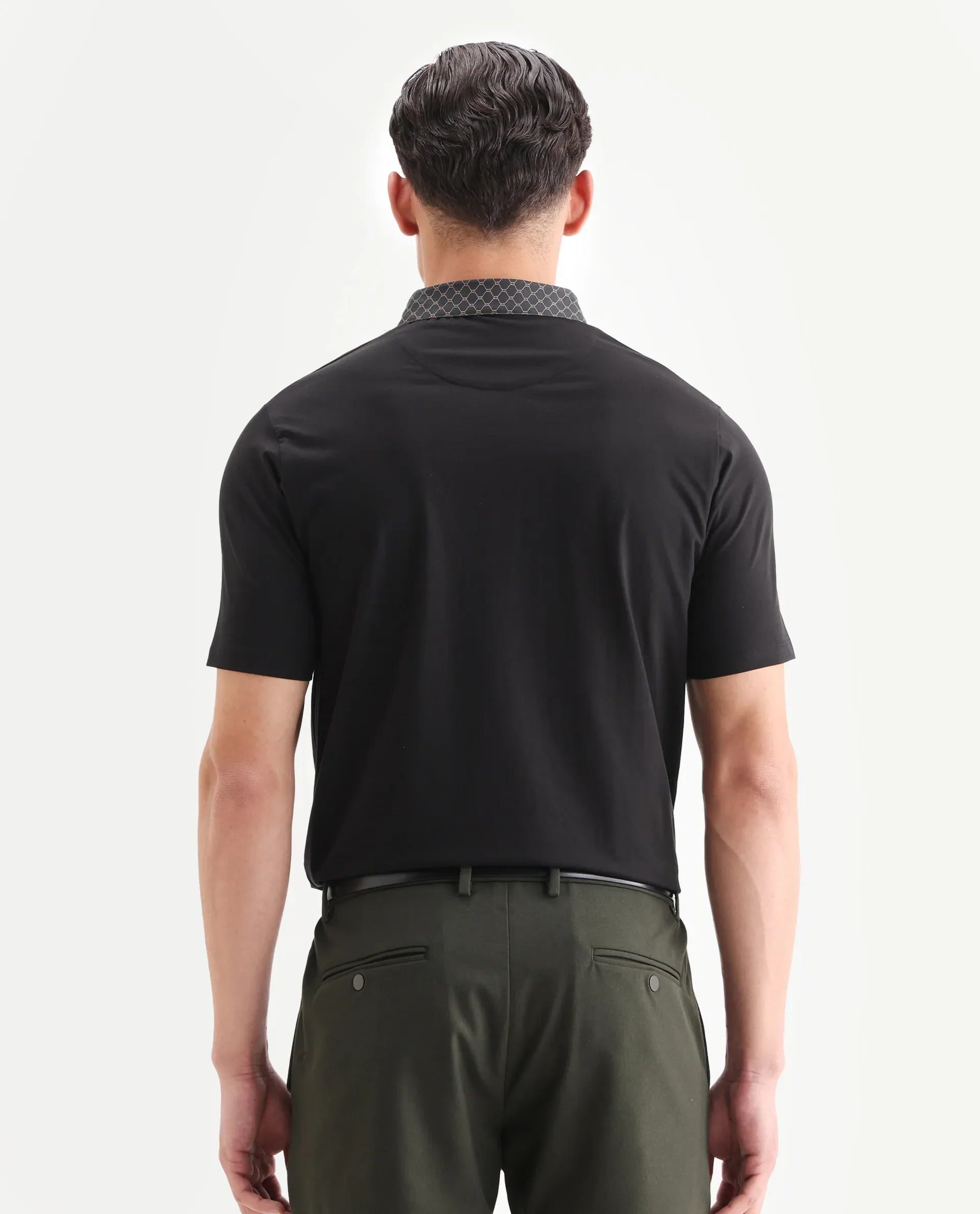 Rare Rabbit Men's Rinz Black Cotton Blend Plain Regular Fit Half Sleeve Polo - Image 7