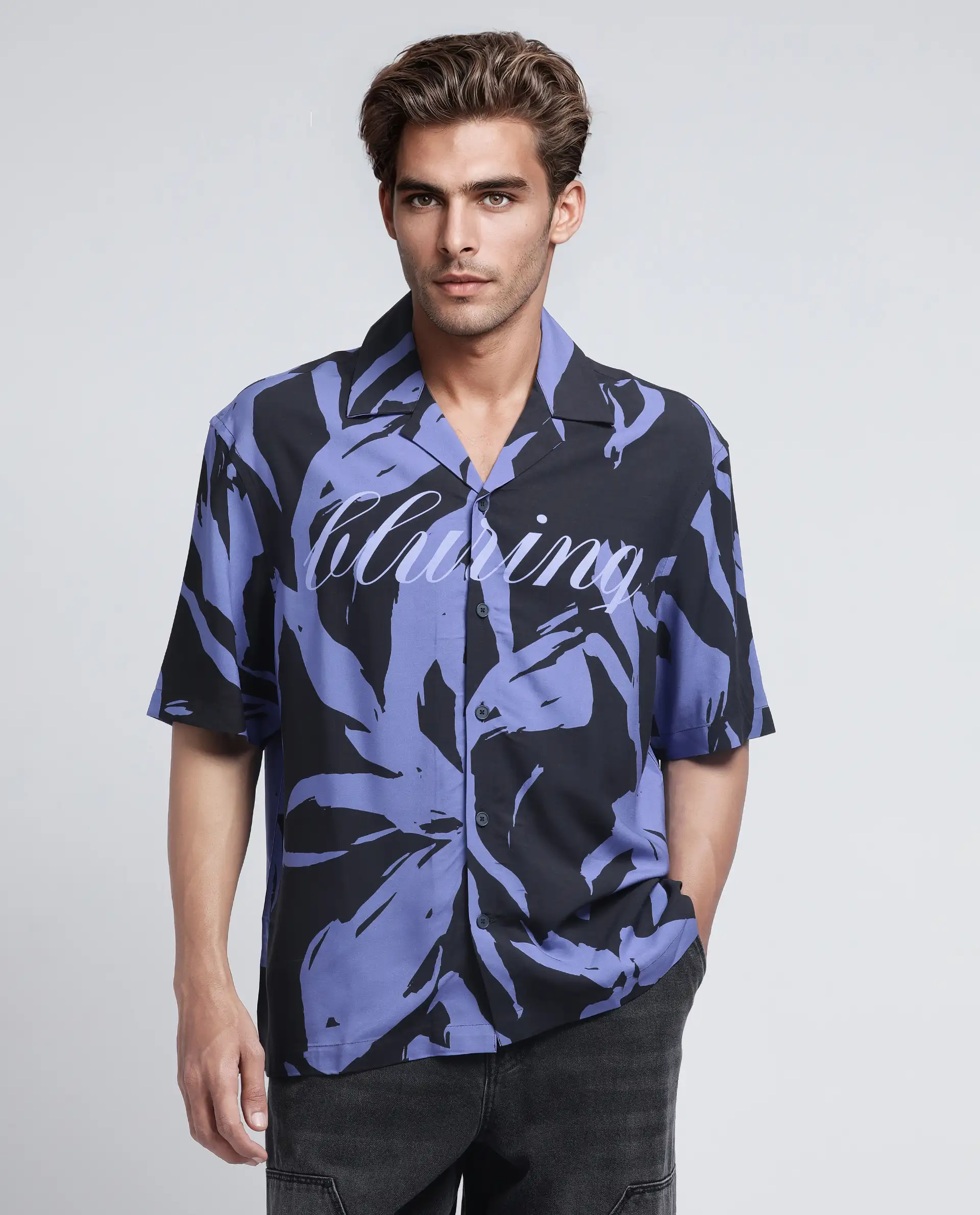 Rare Rabbit Men's Rinz Black Viscose Abstract Print Oversized Fit Half Sleeve Cuban Collar Shirt - Image 2