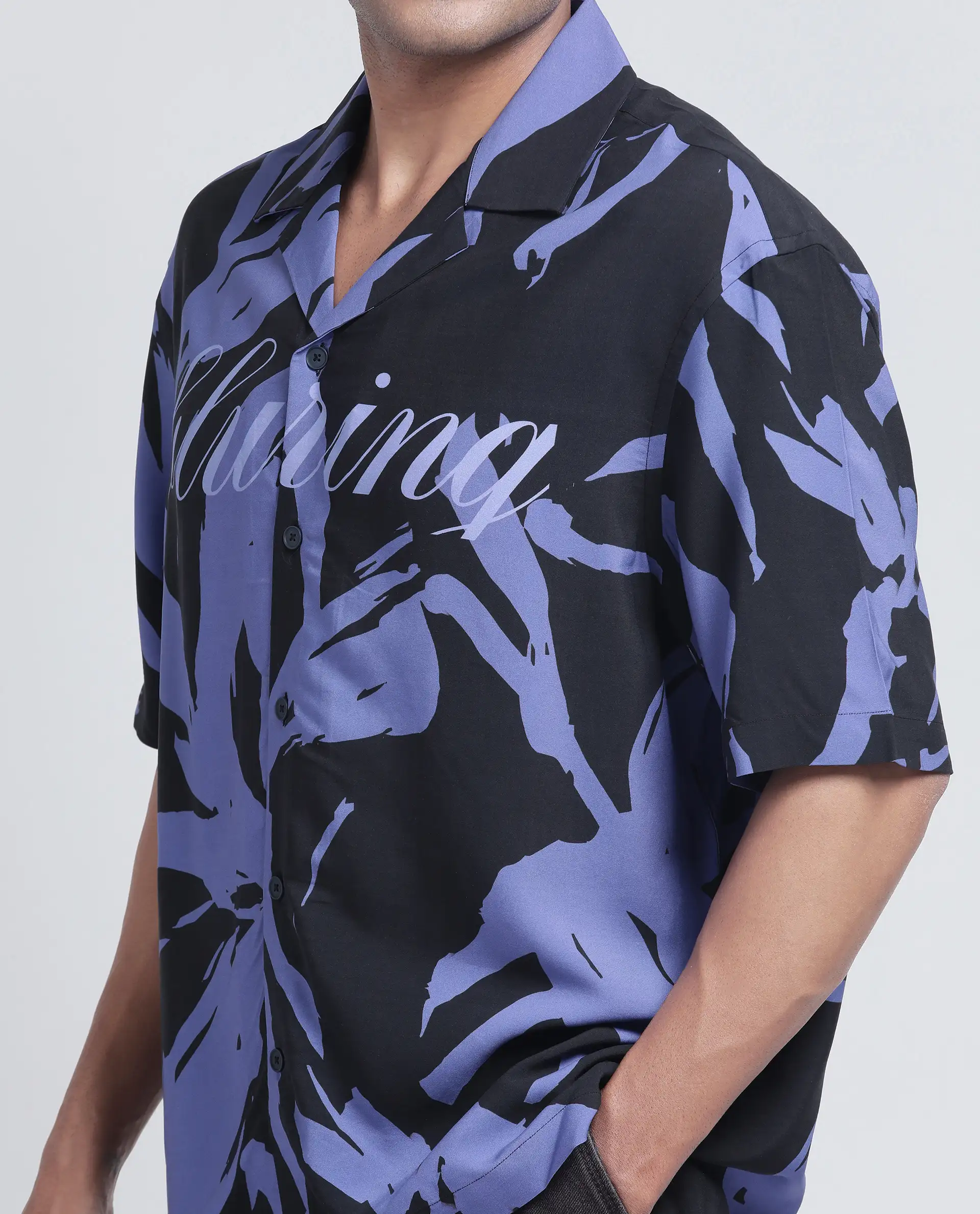 Rare Rabbit Men's Rinz Black Viscose Abstract Print Oversized Fit Half Sleeve Cuban Collar Shirt - Image 4