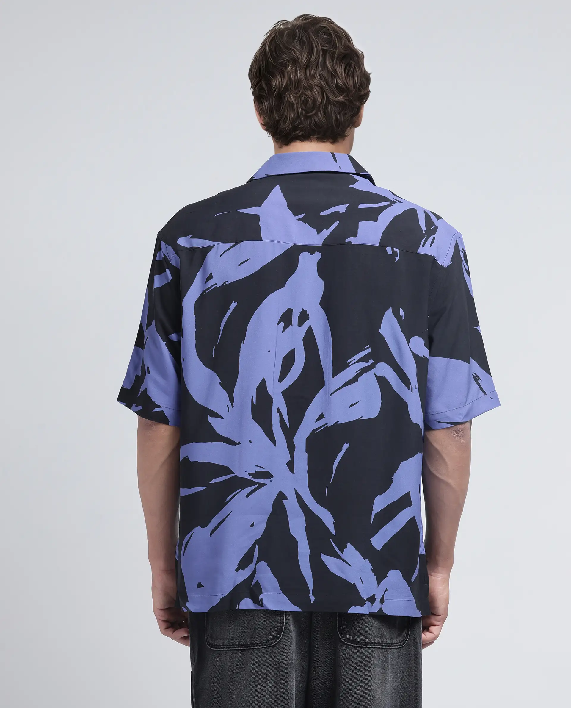 Rare Rabbit Men's Rinz Black Viscose Abstract Print Oversized Fit Half Sleeve Cuban Collar Shirt - Image 5