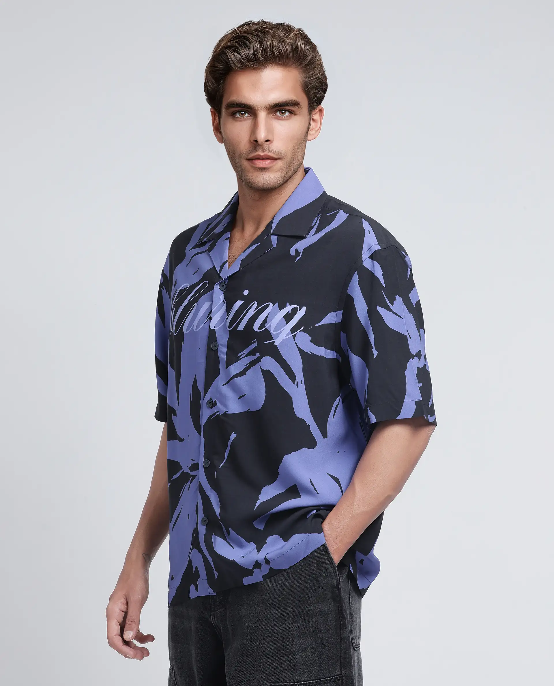 Rare Rabbit Men's Rinz Black Viscose Abstract Print Oversized Fit Half Sleeve Cuban Collar Shirt - Image 6