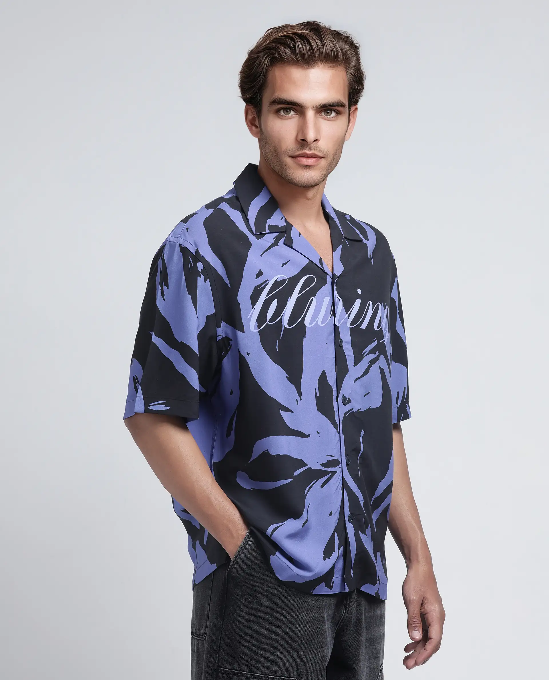 Rare Rabbit Men's Rinz Black Viscose Abstract Print Oversized Fit Half Sleeve Cuban Collar Shirt - Image 7