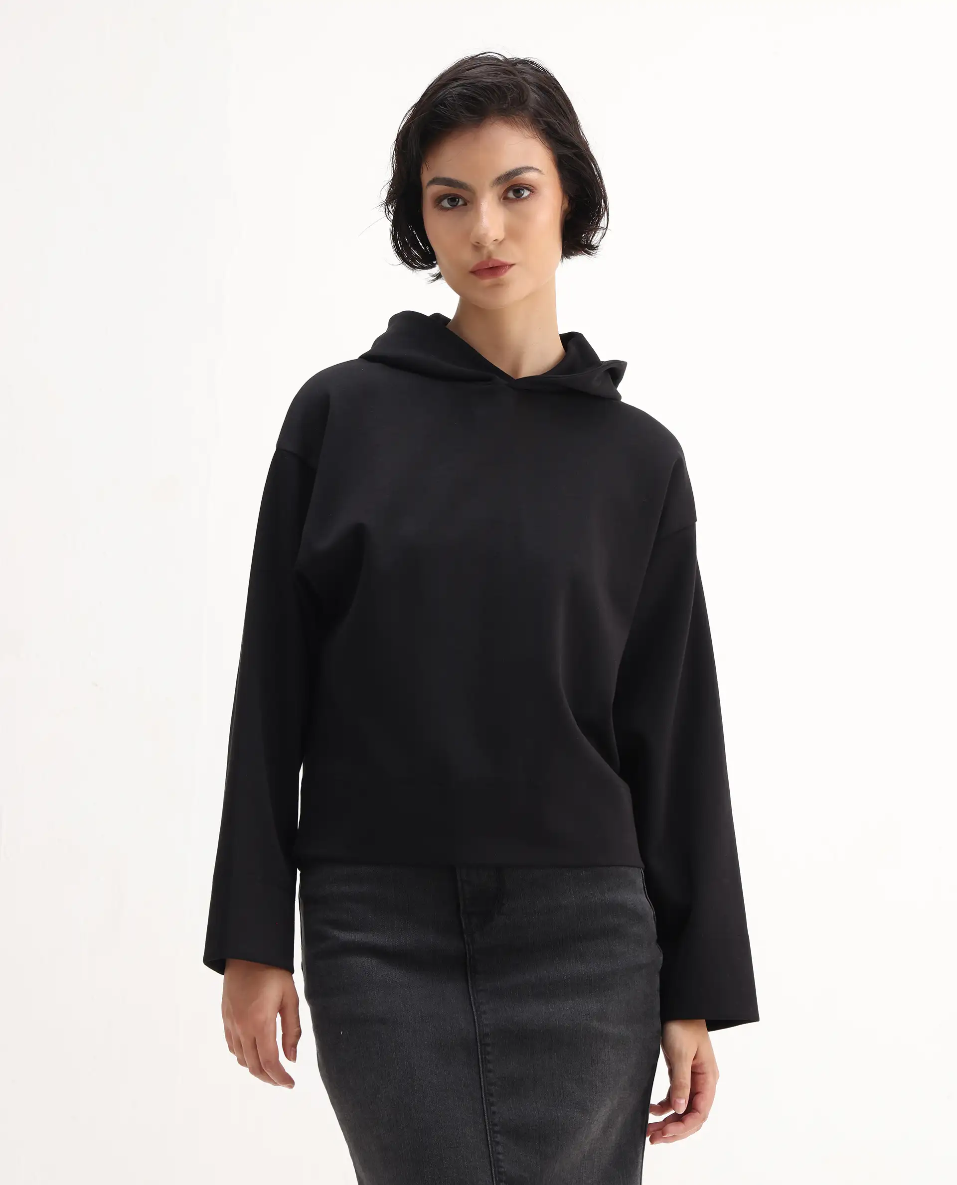 Rareism Women's Rio Black Cotton Blend Hooded Regular Fit Printed Sweatshirt - Image 4