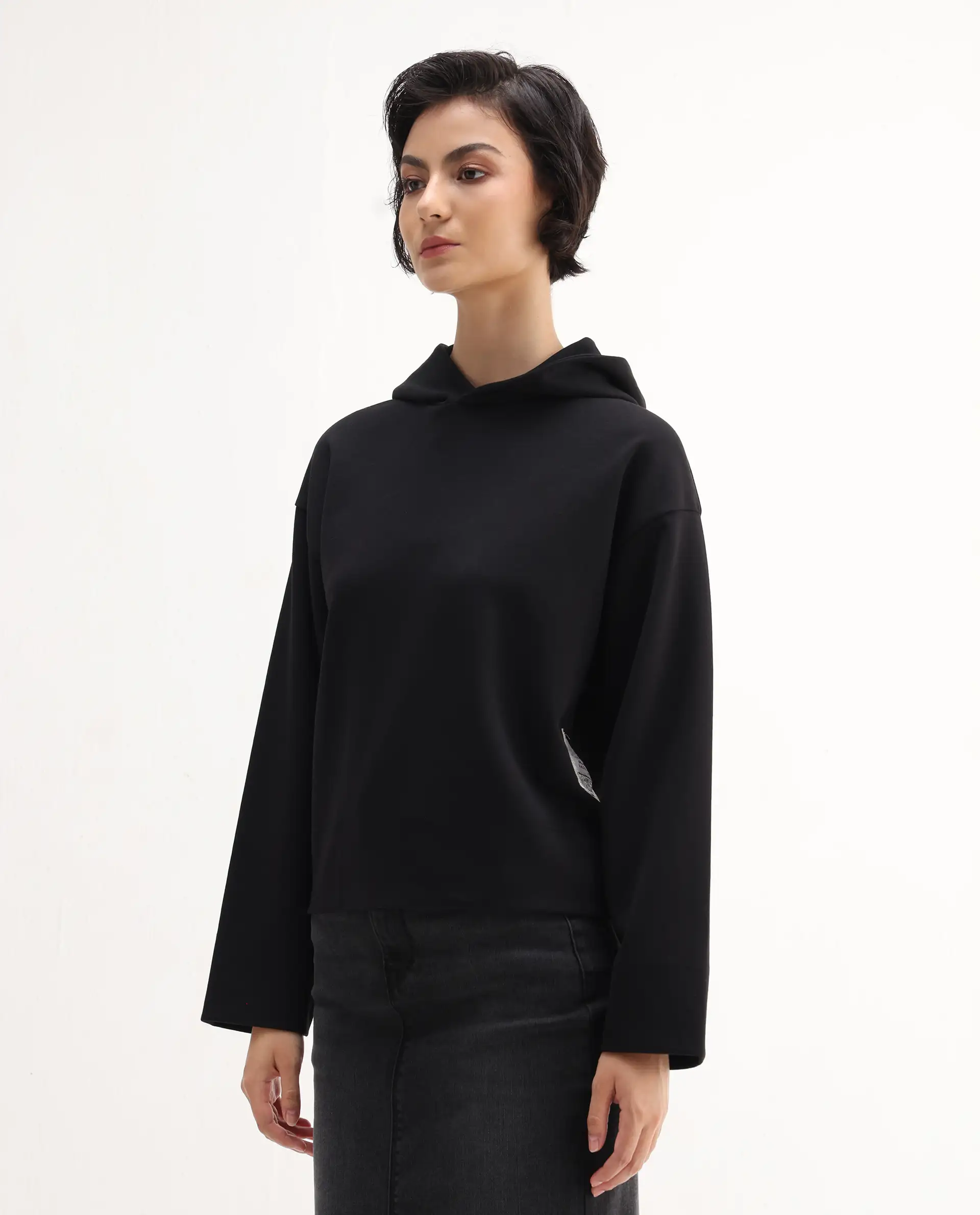 Rareism Women's Rio Black Cotton Blend Hooded Regular Fit Printed Sweatshirt - Image 6
