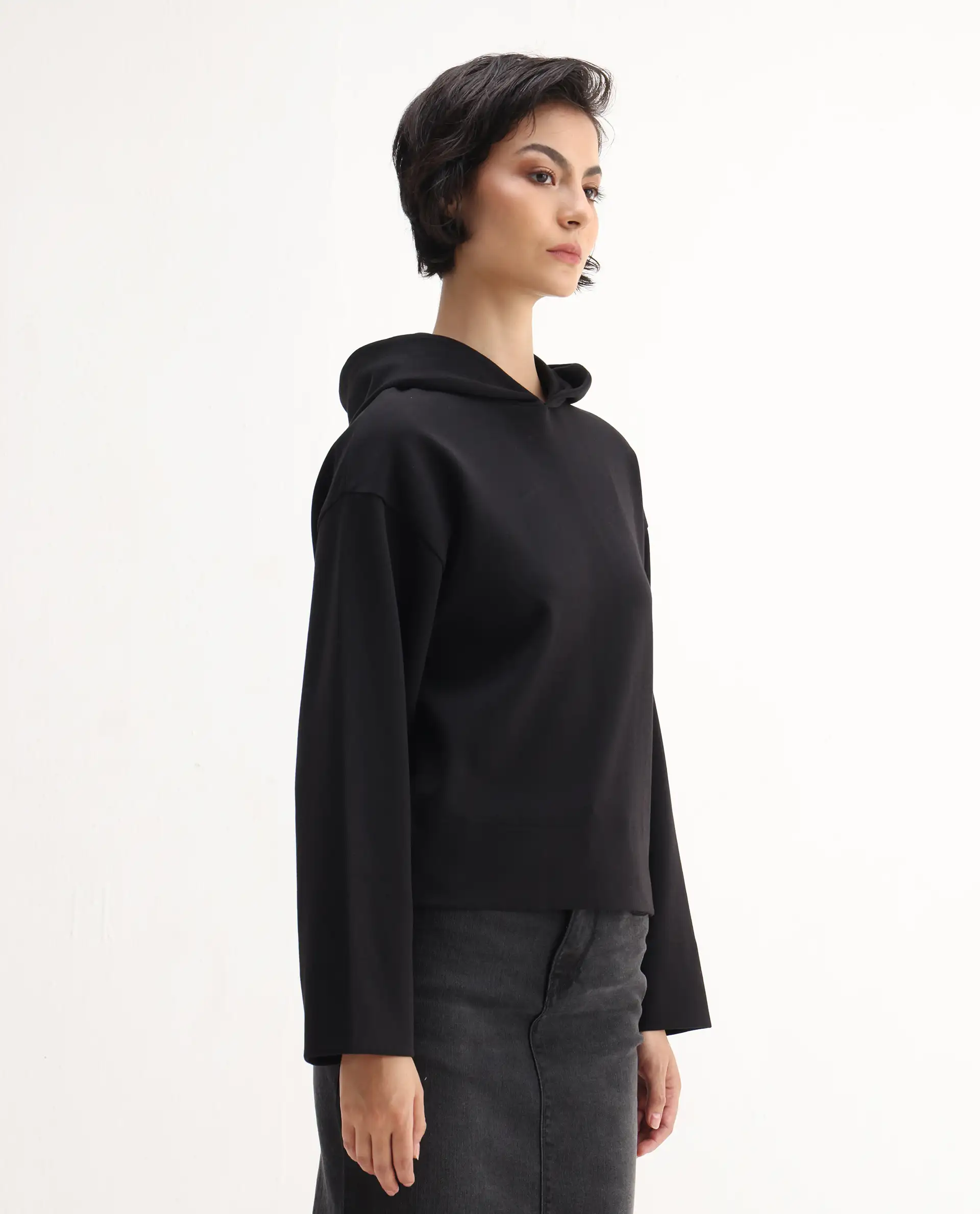 Rareism Women's Rio Black Cotton Blend Hooded Regular Fit Printed Sweatshirt - Image 7
