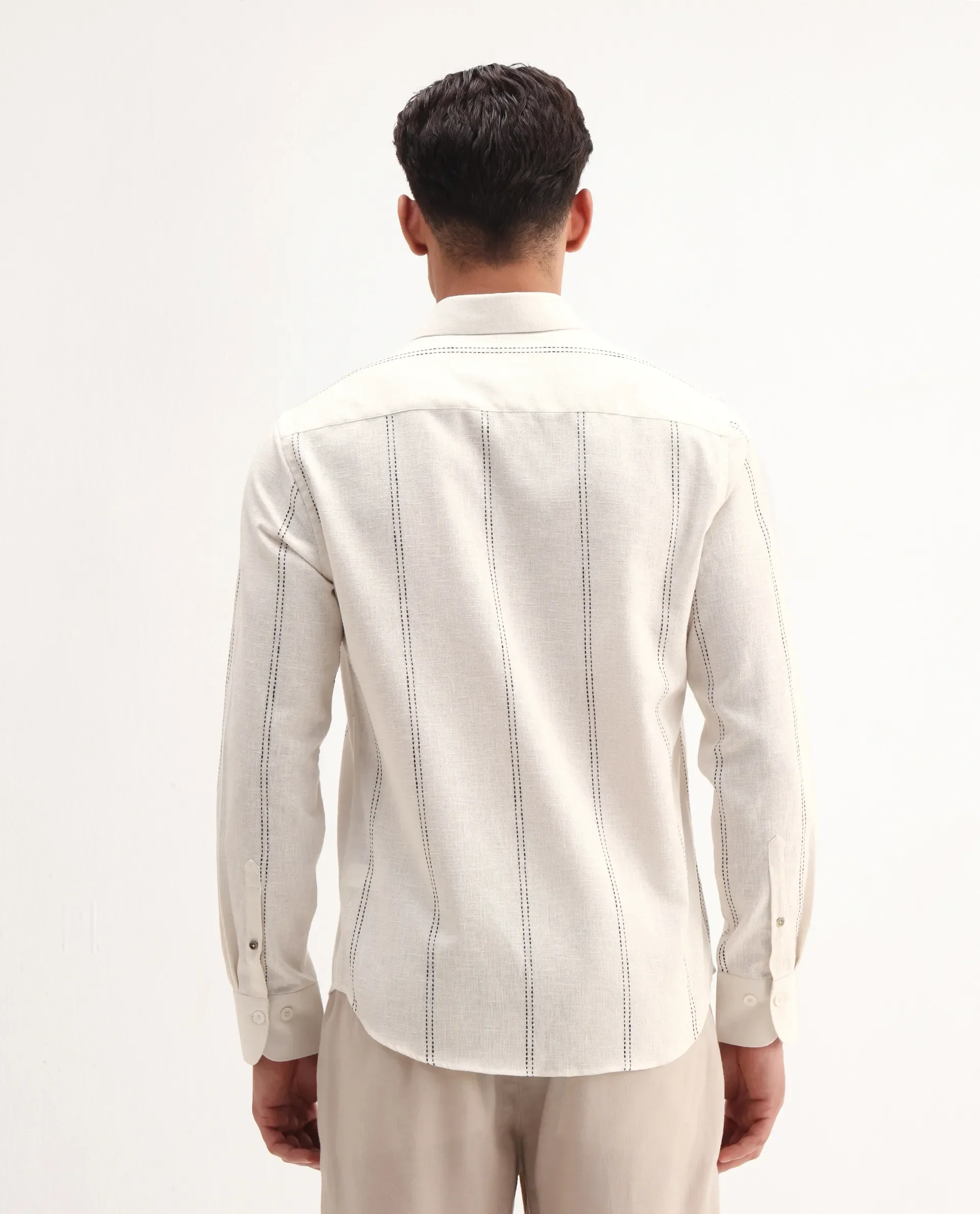 Rare Rabbit Men's Riog White Poly Blend Striped Print Regular Fit Full Sleeve Collared Shirt - Image 7