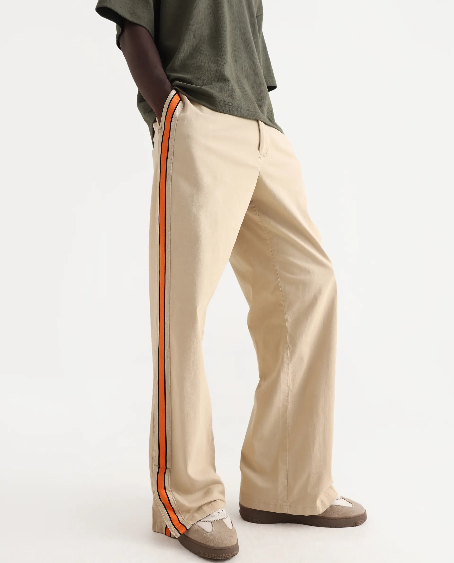 Rare Rabbit Men's Riol Beige Cotton Blend Plain Wide Leg Trouser - Image 2