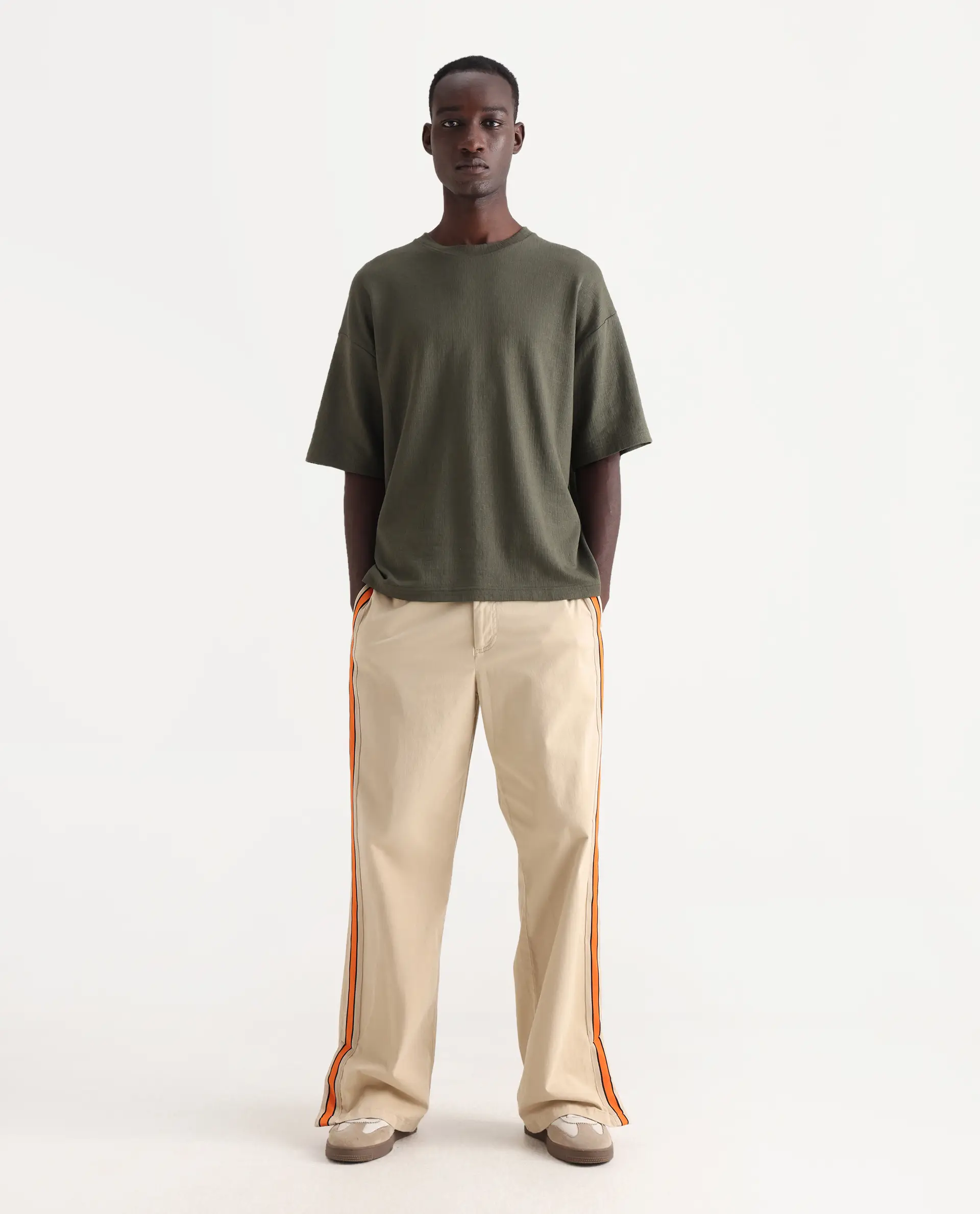 Rare Rabbit Men's Riol Beige Cotton Blend Plain Wide Leg Trouser - Image 3