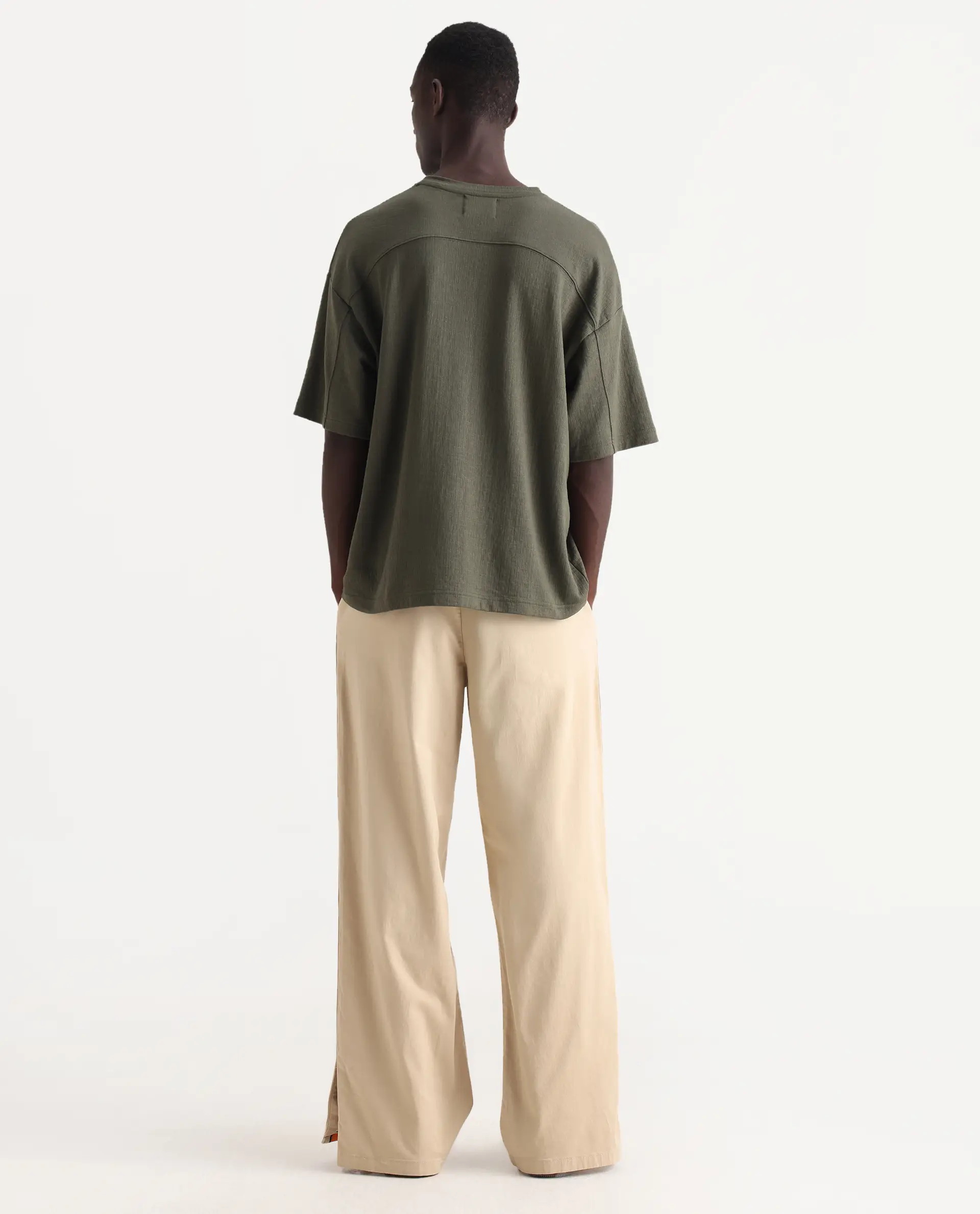 Rare Rabbit Men's Riol Beige Cotton Blend Plain Wide Leg Trouser - Image 8