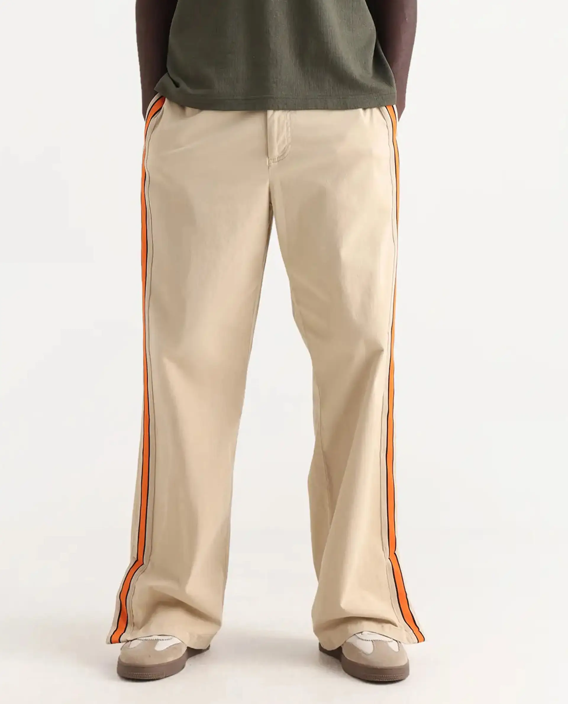 Rare Rabbit Men's Riol Beige Cotton Blend Plain Wide Leg Trouser - Image 9