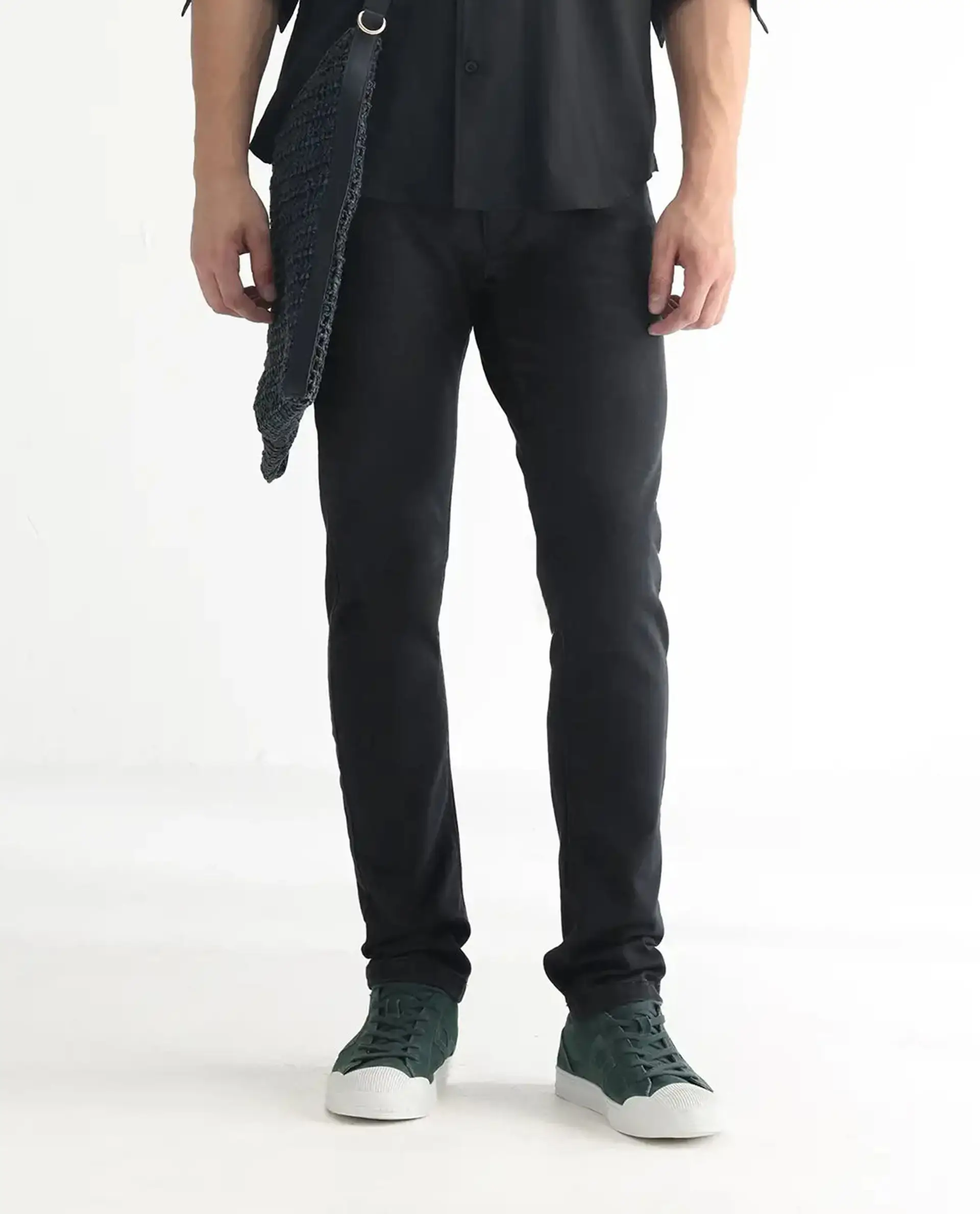 Rare Rabbit Men's Riom Dark Grey Cotton Plain Hawk Slim Fit Jeans - Image 10