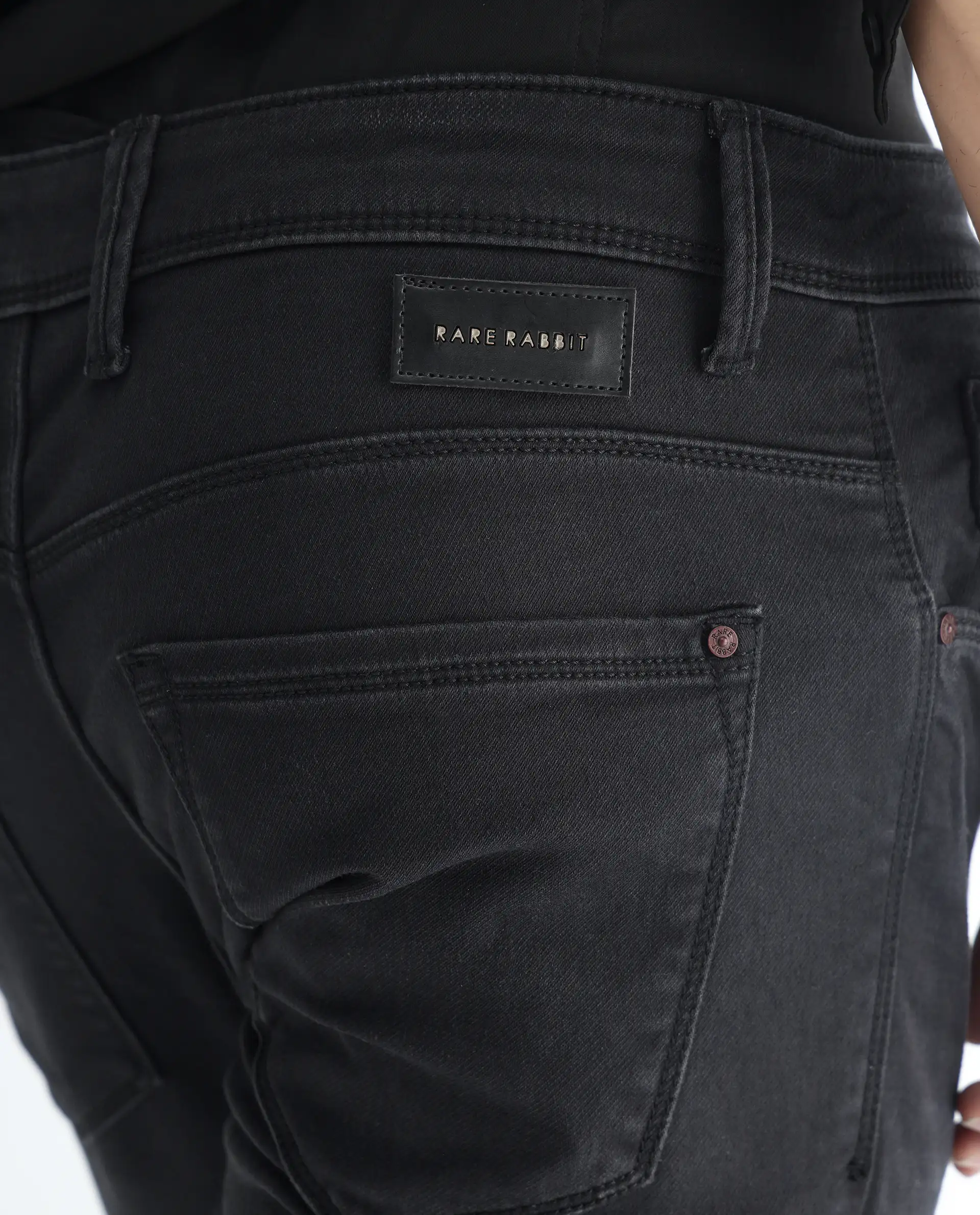 Rare Rabbit Men's Riom Dark Grey Cotton Plain Hawk Slim Fit Jeans - Image 8
