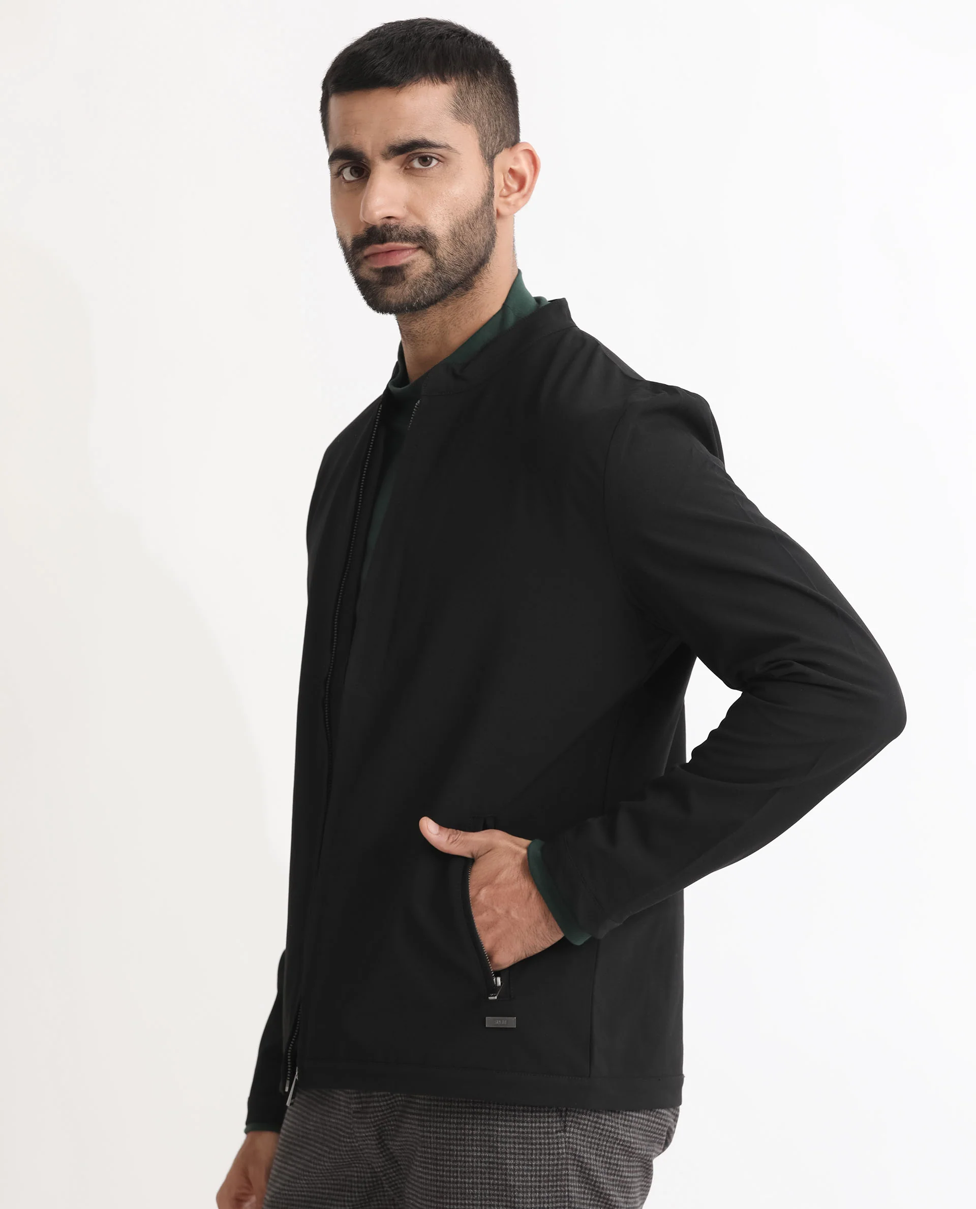 Rare Rabbit Men's Rion Black Polyester Plain Regular Fit Full Sleeve High Neck Jacket - Image 2
