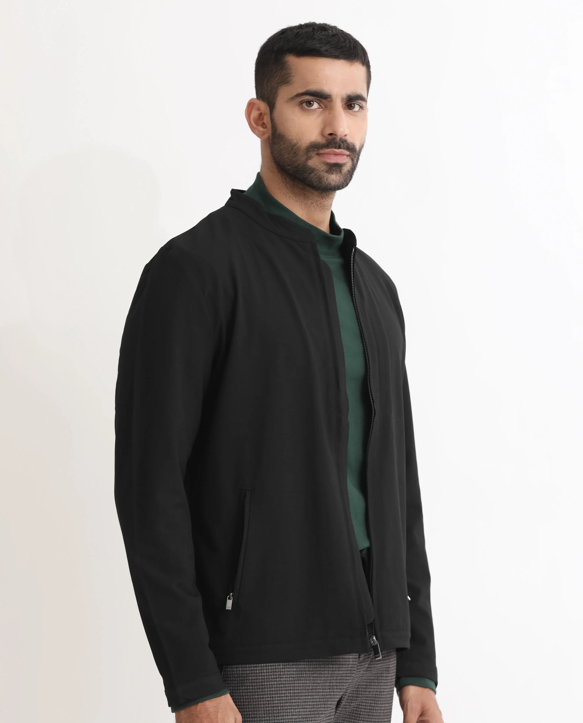 Rare Rabbit Men's Rion Black Polyester Plain Regular Fit Full Sleeve High Neck Jacket - Image 3