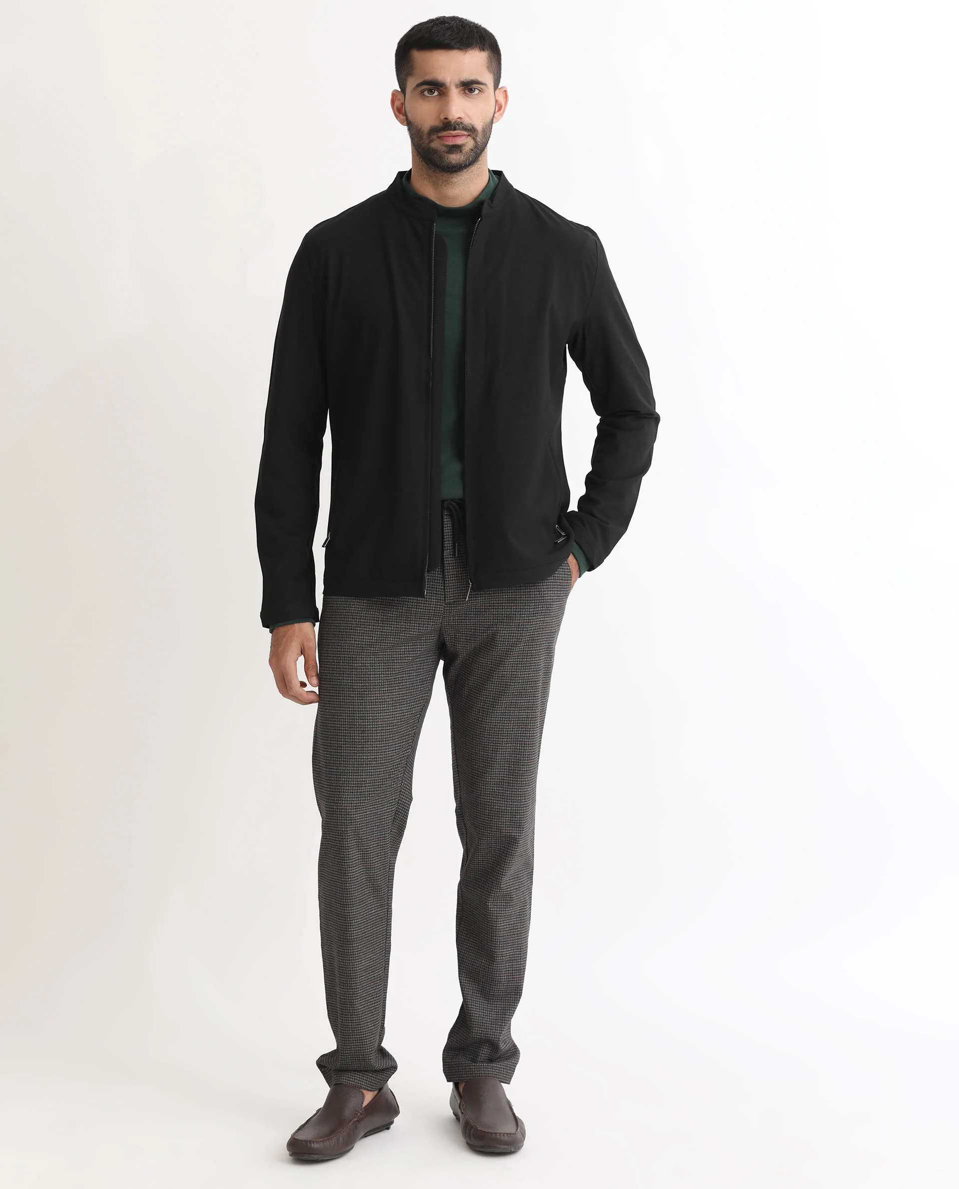 Rare Rabbit Men's Rion Black Polyester Plain Regular Fit Full Sleeve High Neck Jacket - Image 4