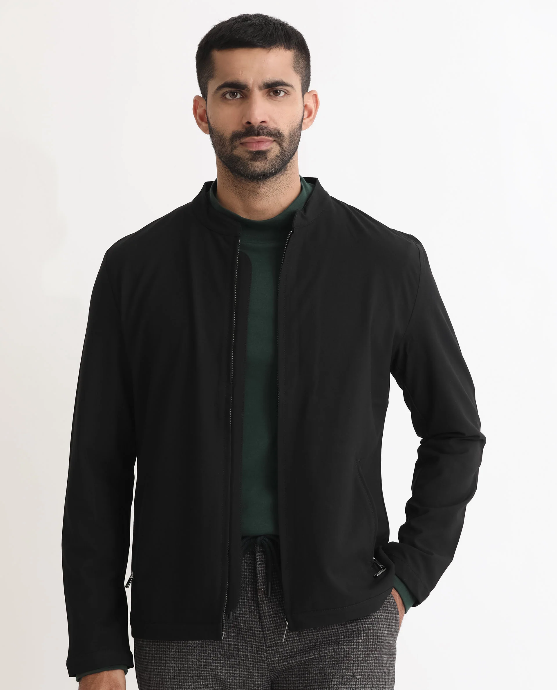 Rare Rabbit Men's Rion Black Polyester Plain Regular Fit Full Sleeve High Neck Jacket - Image 5