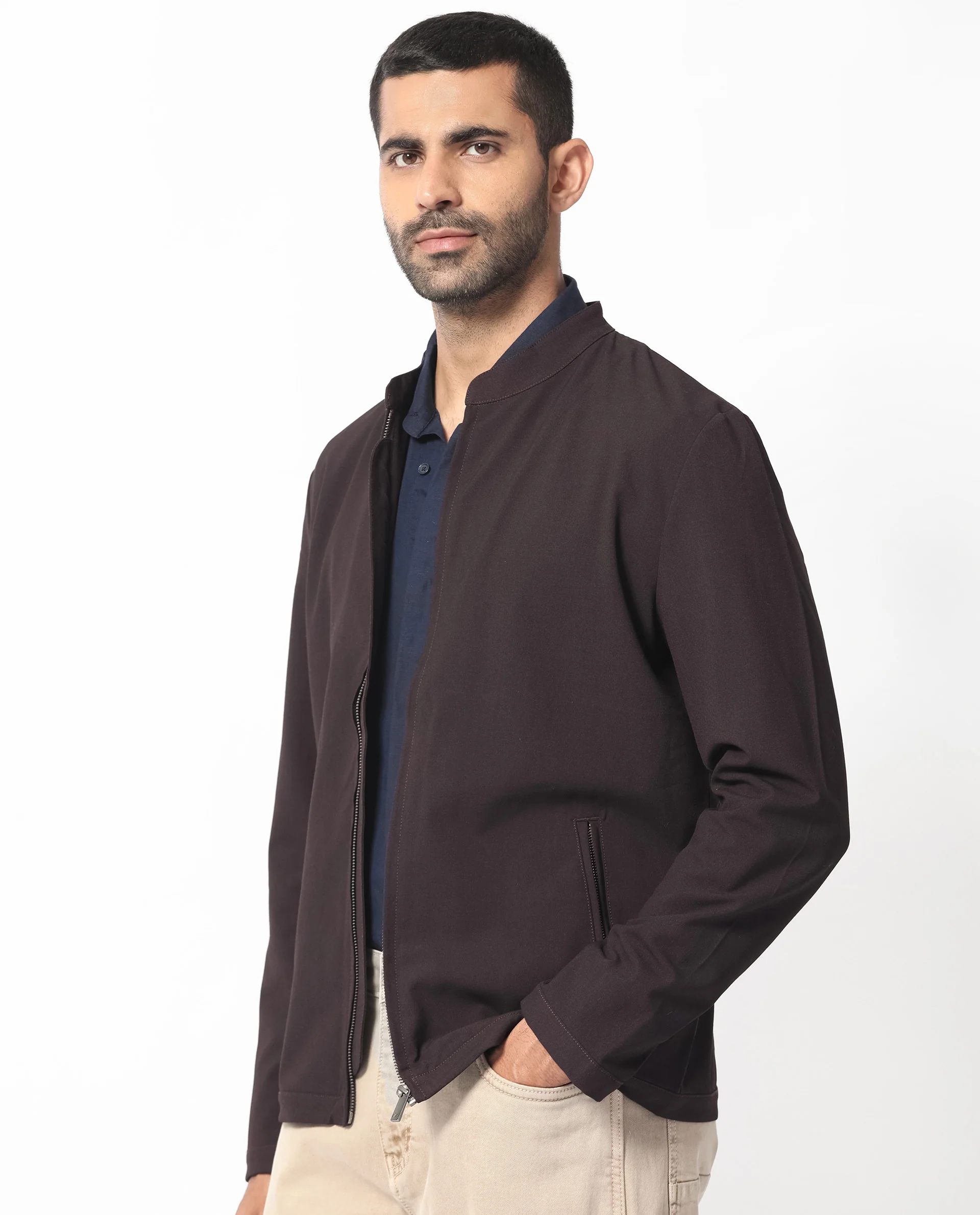 Rare Rabbit Men's Rion Dark Maroon Polyester Plain Regular Fit Full Sleeve High Neck Jacket - Image 5