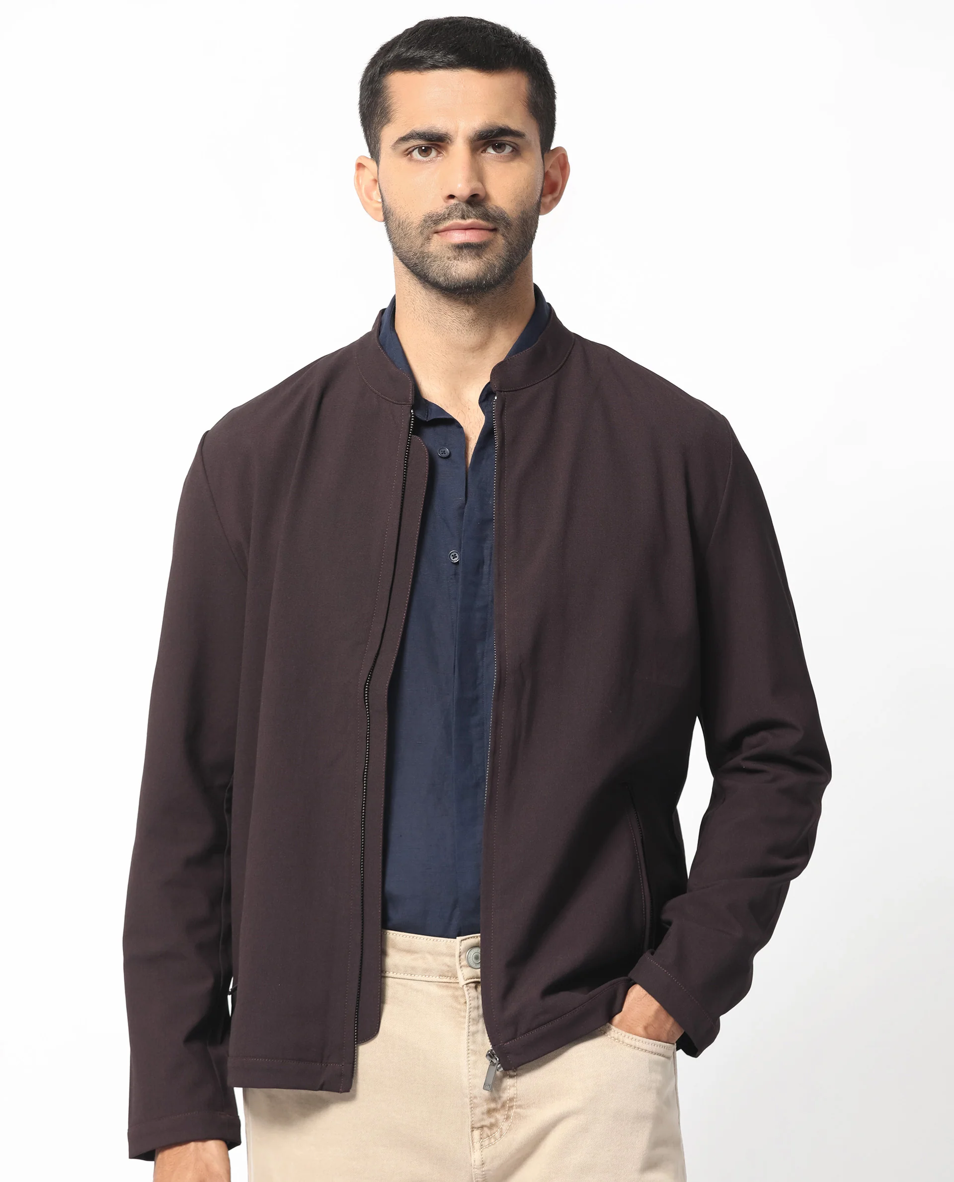 Rare Rabbit Men's Rion Dark Maroon Polyester Plain Regular Fit Full Sleeve High Neck Jacket - Image 6