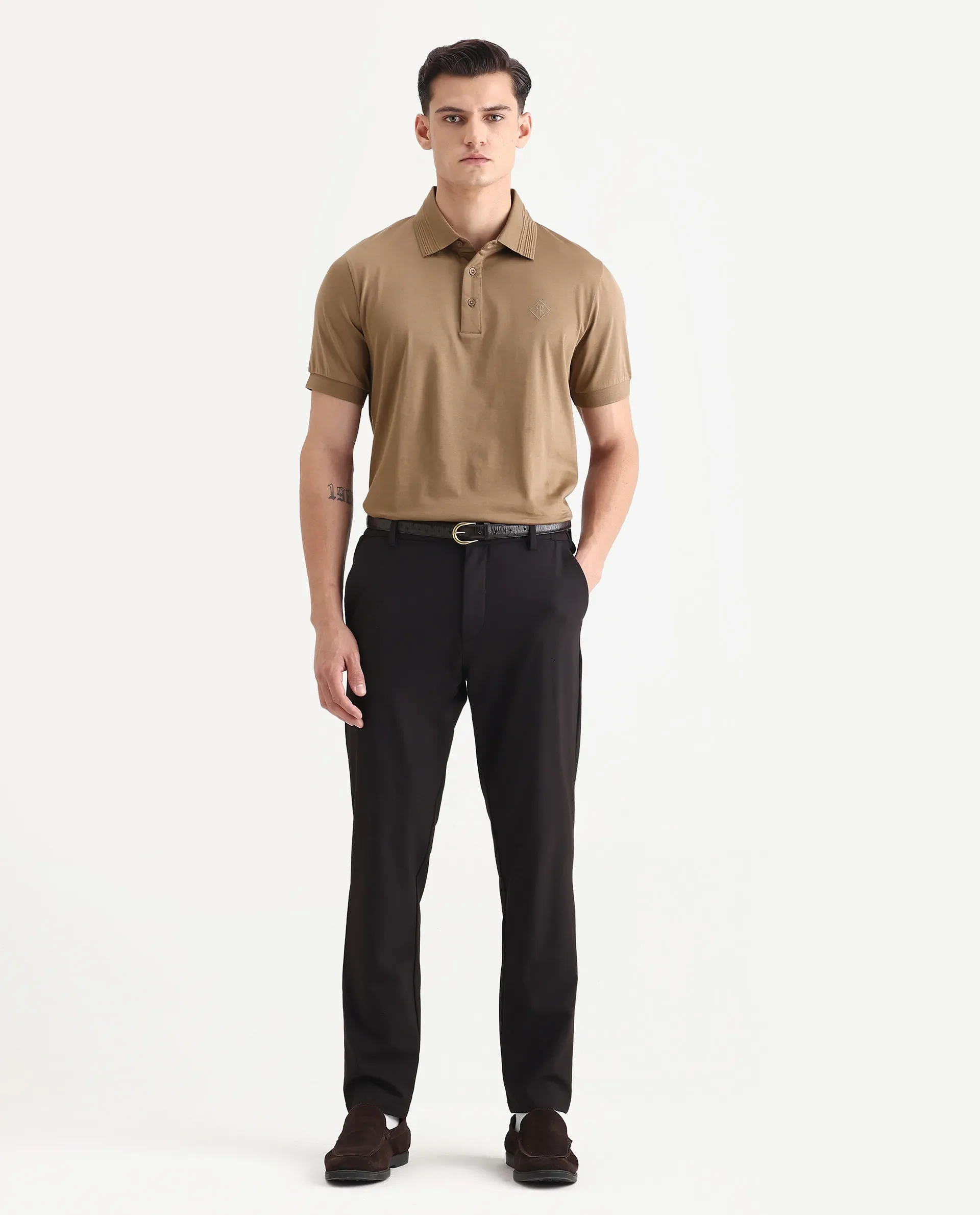Rare Rabbit Men's Ripl Dusky Brown Cotton Plain Regular Fit Half Sleeve Polo - Image 2