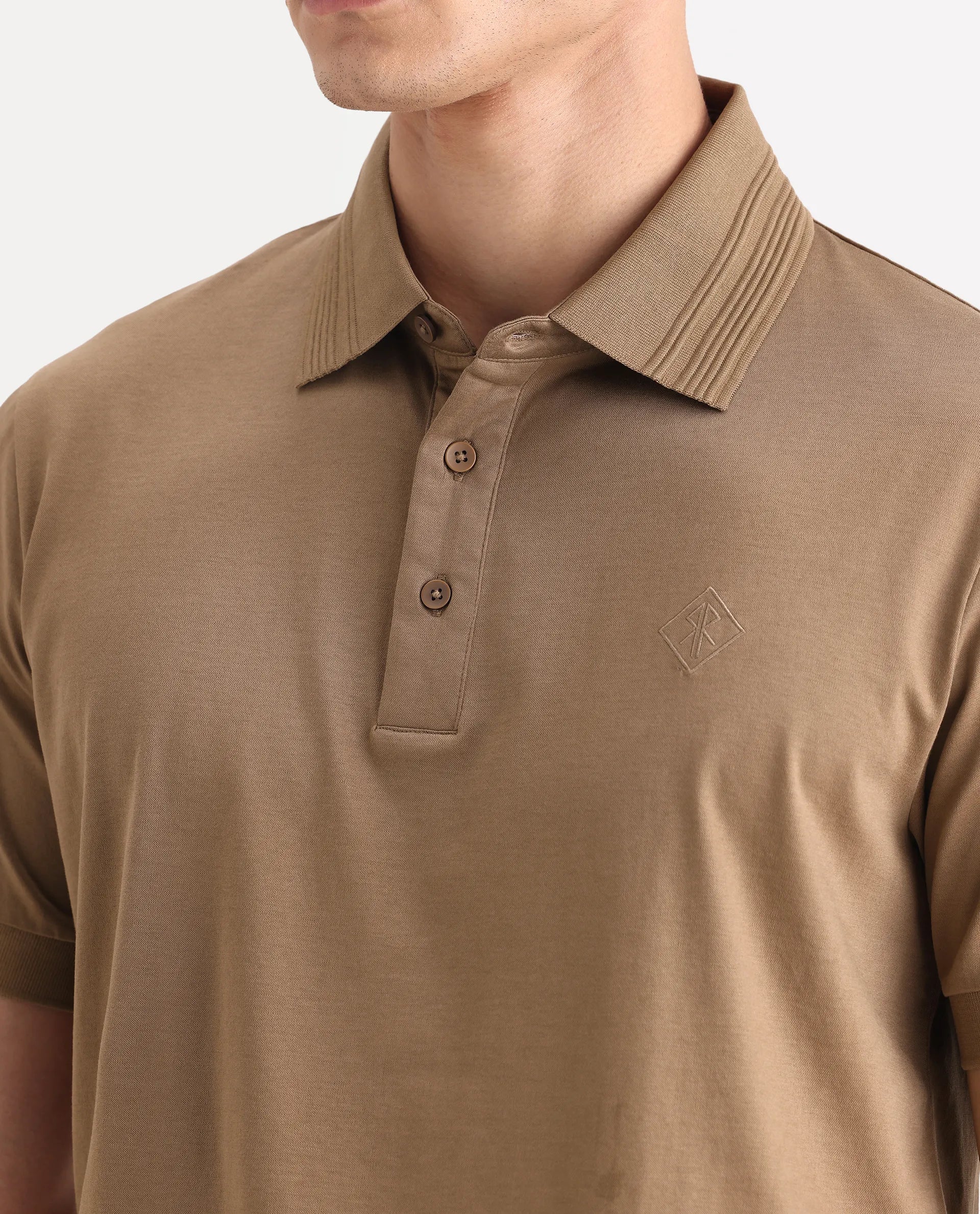 Rare Rabbit Men's Ripl Dusky Brown Cotton Plain Regular Fit Half Sleeve Polo - Image 3