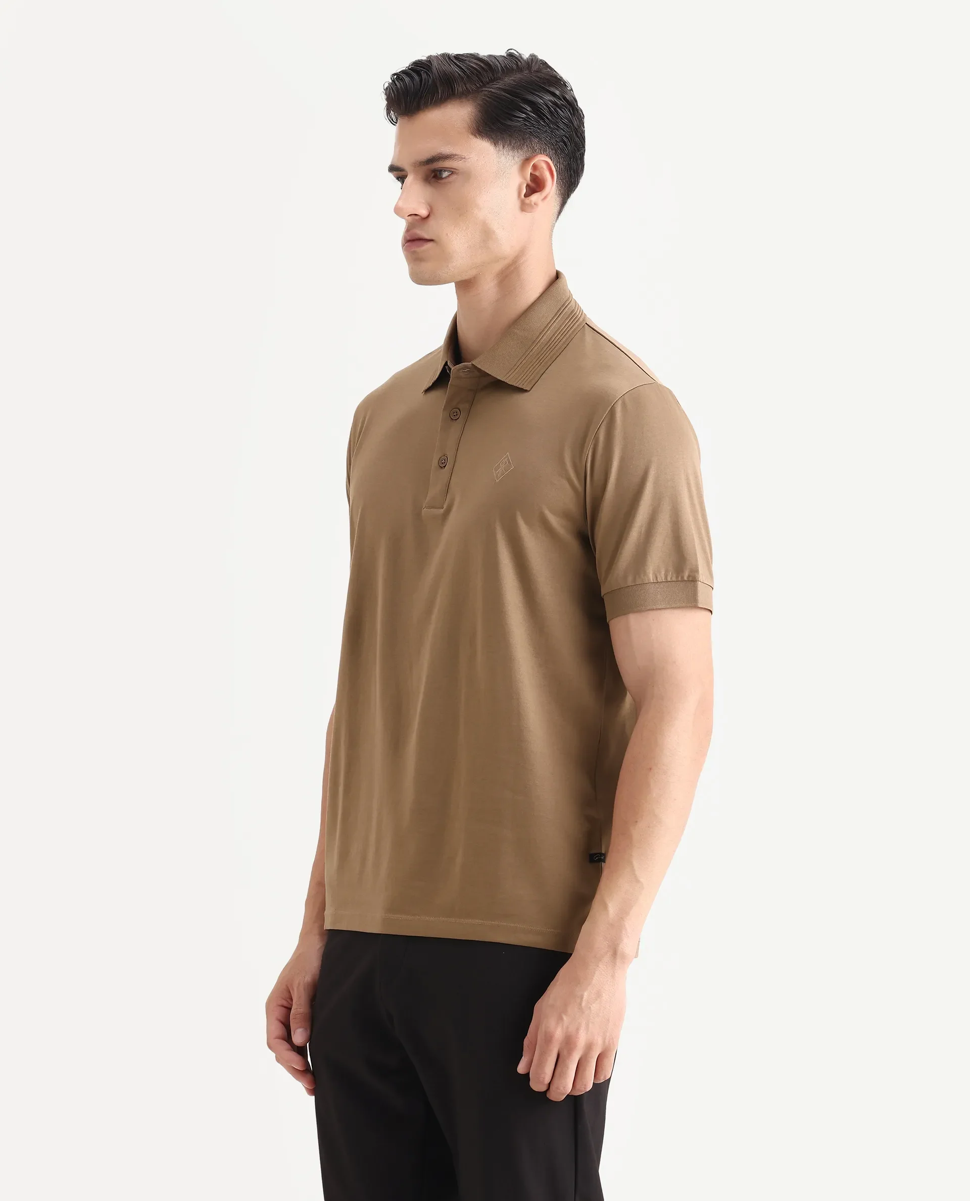 Rare Rabbit Men's Ripl Dusky Brown Cotton Plain Regular Fit Half Sleeve Polo - Image 5
