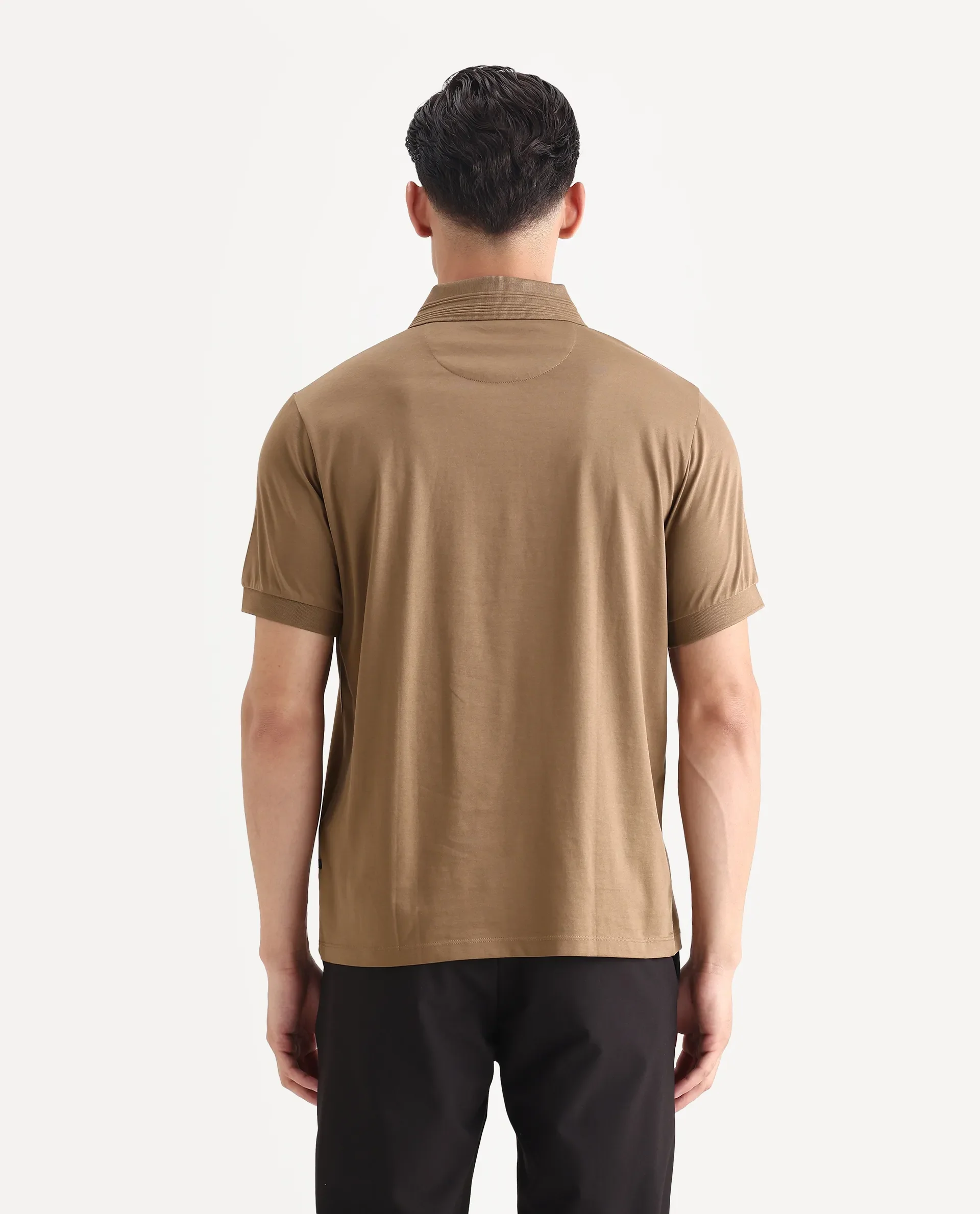Rare Rabbit Men's Ripl Dusky Brown Cotton Plain Regular Fit Half Sleeve Polo - Image 7