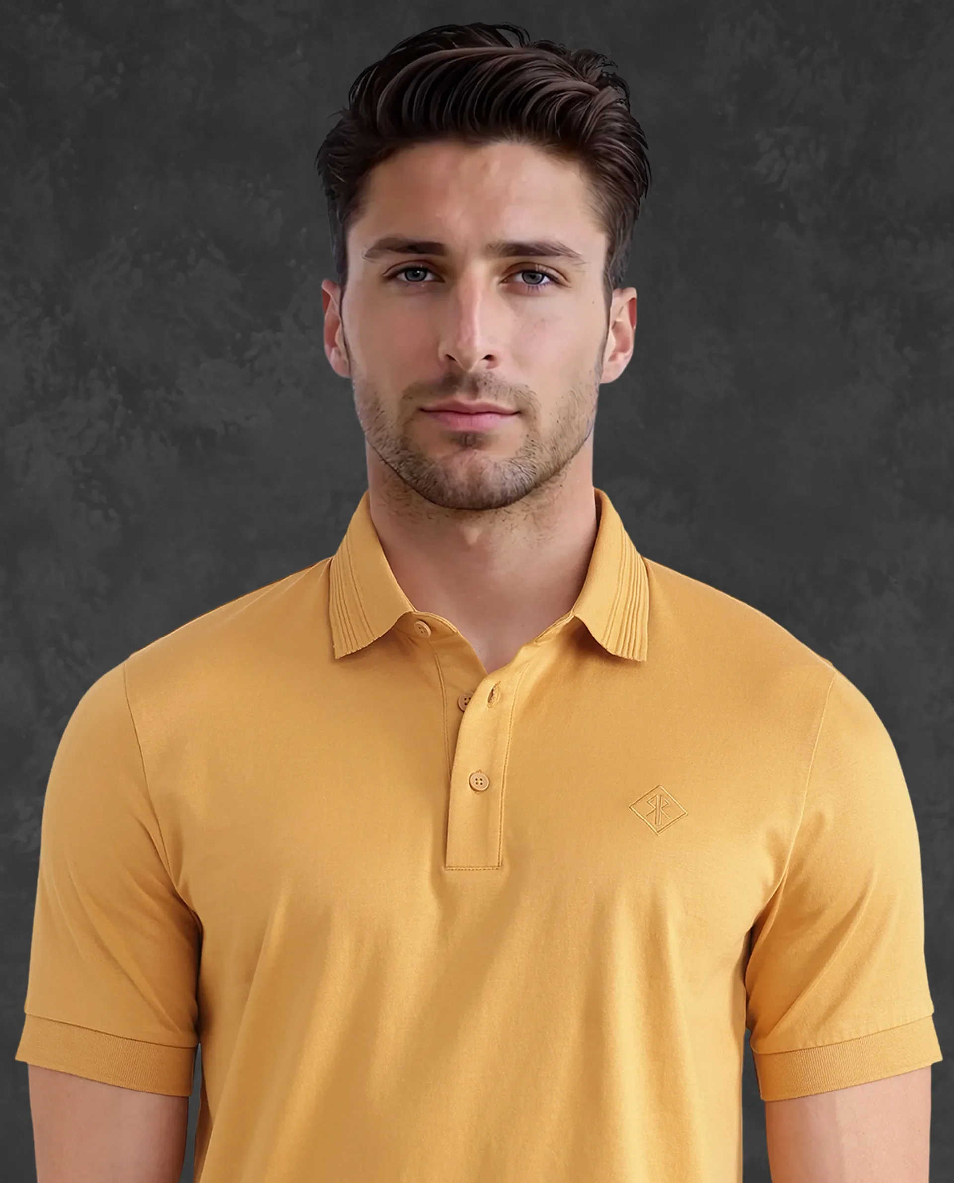 Rare Rabbit Men's Ripl Mustard Cotton Plain Regular Fit Half Sleeve Polo - Image 3