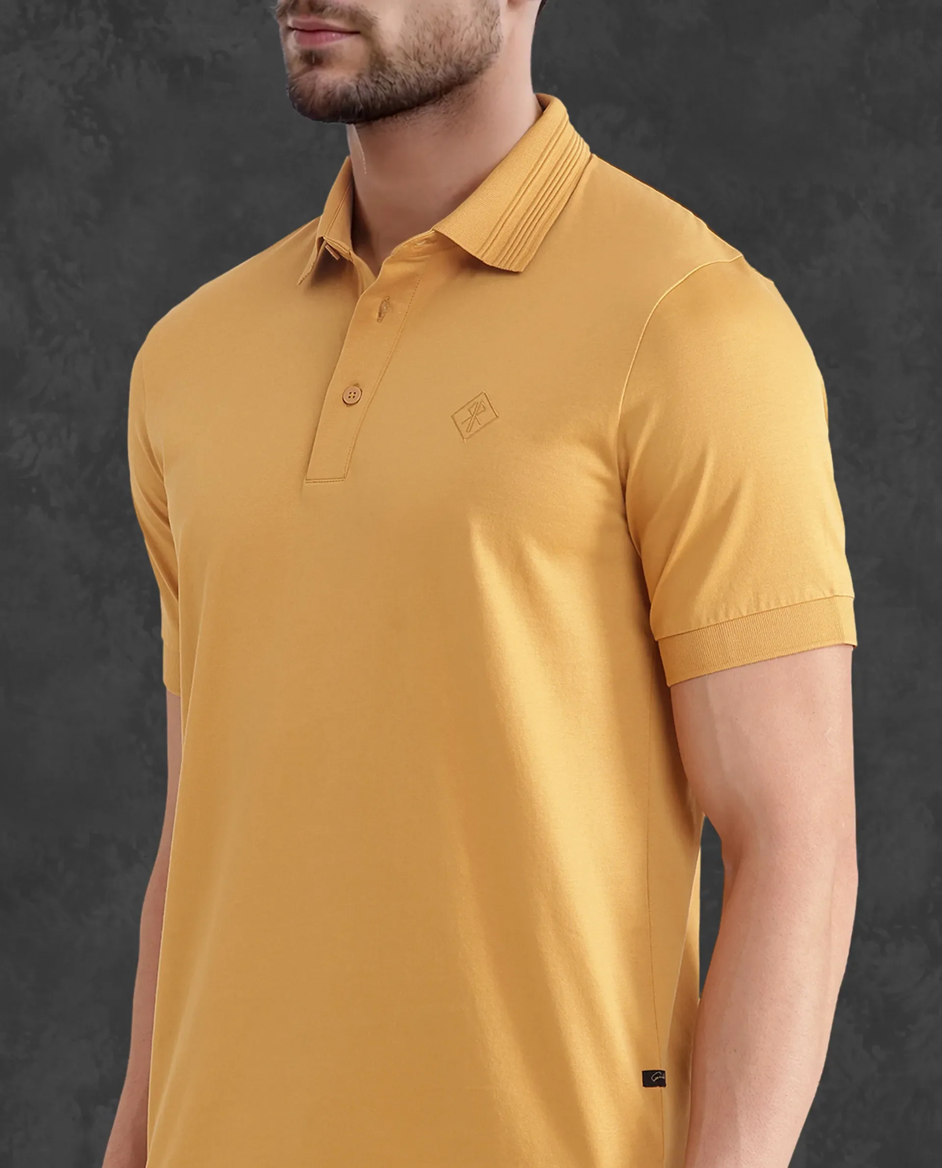 Rare Rabbit Men's Ripl Mustard Cotton Plain Regular Fit Half Sleeve Polo - Image 5